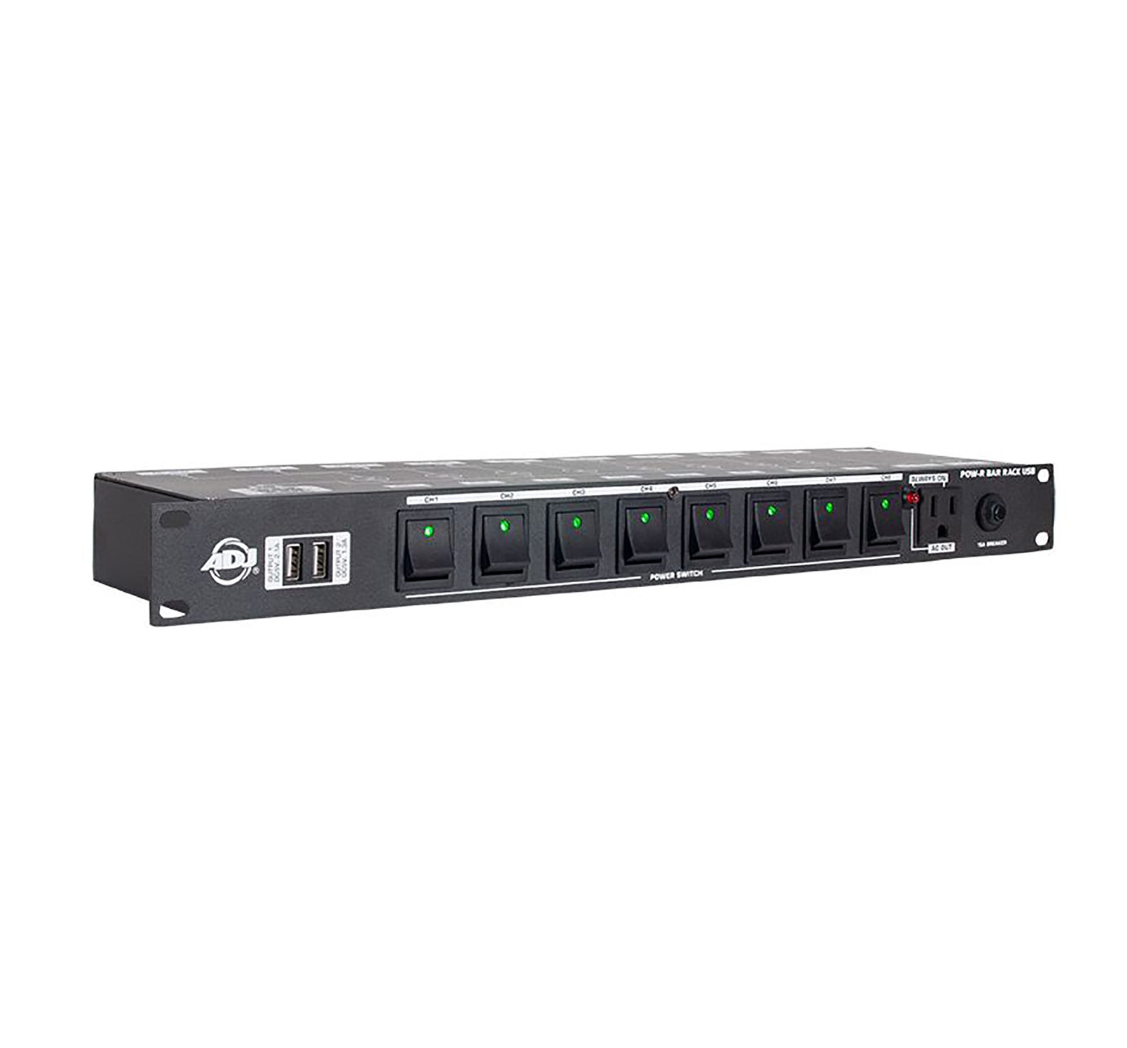 ADJ POW-R BAR RACK USB, AC Power Center with 10, 3-Prong Edison Power Outlets and 2 USB Charging Ports. by ADJ