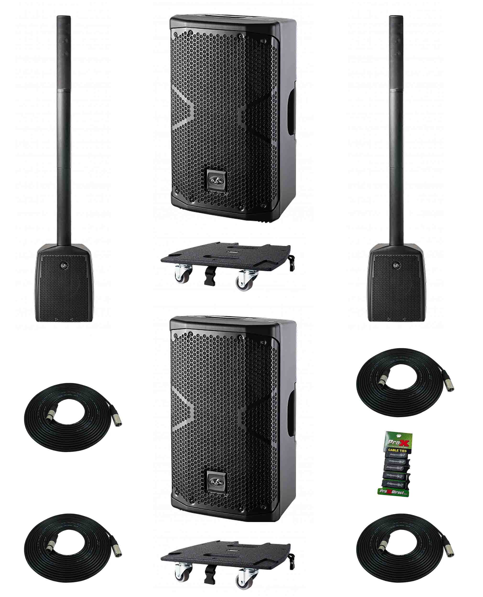 DAS Audio ALTEADUO10A408APL, 3-Way Powered Portable Column System DJ Package with Speakers and Transport Dolly by DAS Audio