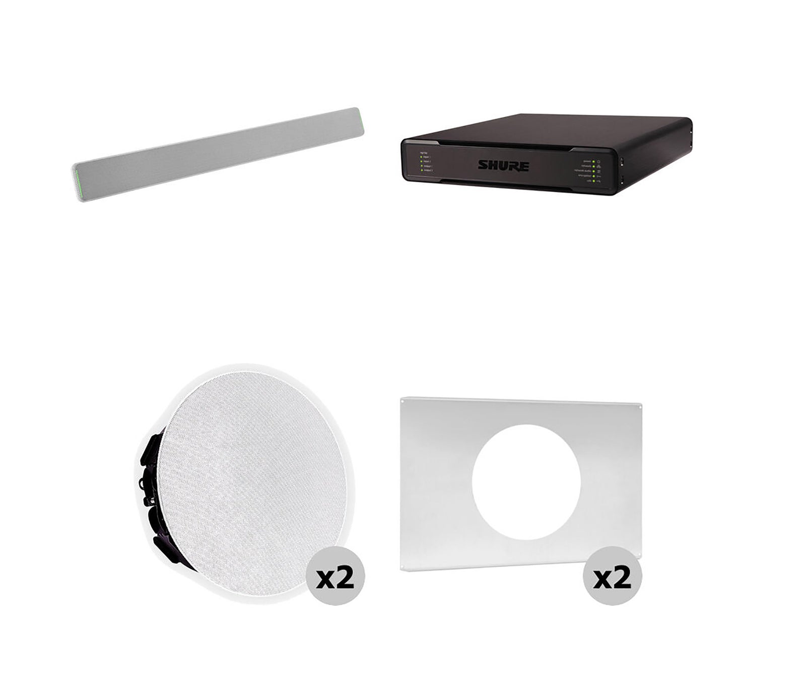 Shure 712P AL-V Ecosystem DJ Package Including 1 MXA710-2FT Linear Microphone, 1 P300-IMX Audio Processor, 2 MXN5W-C Ceiling Loudspeaker + 2 Tile Bridge by Shure