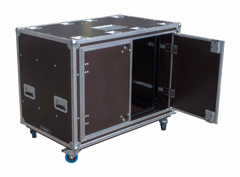 Odyssey OPSR2X16U483039WBRN Professional Dual 16U Brown Hex Board Slam Rack with Caster Wheels by Odyssey