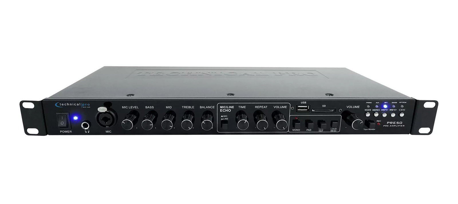 Technical Pro PRE50 2-Channel Rechargeable Pre-Amplifier with USB and SD Preamp by Technical Pro