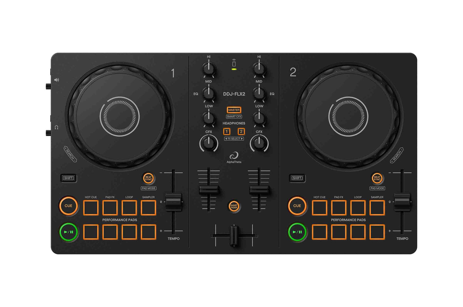 AlphaTheta DDJ-FLX2 Versatile DJ Controller Package with Protection Cover - Black by Alpha Theta