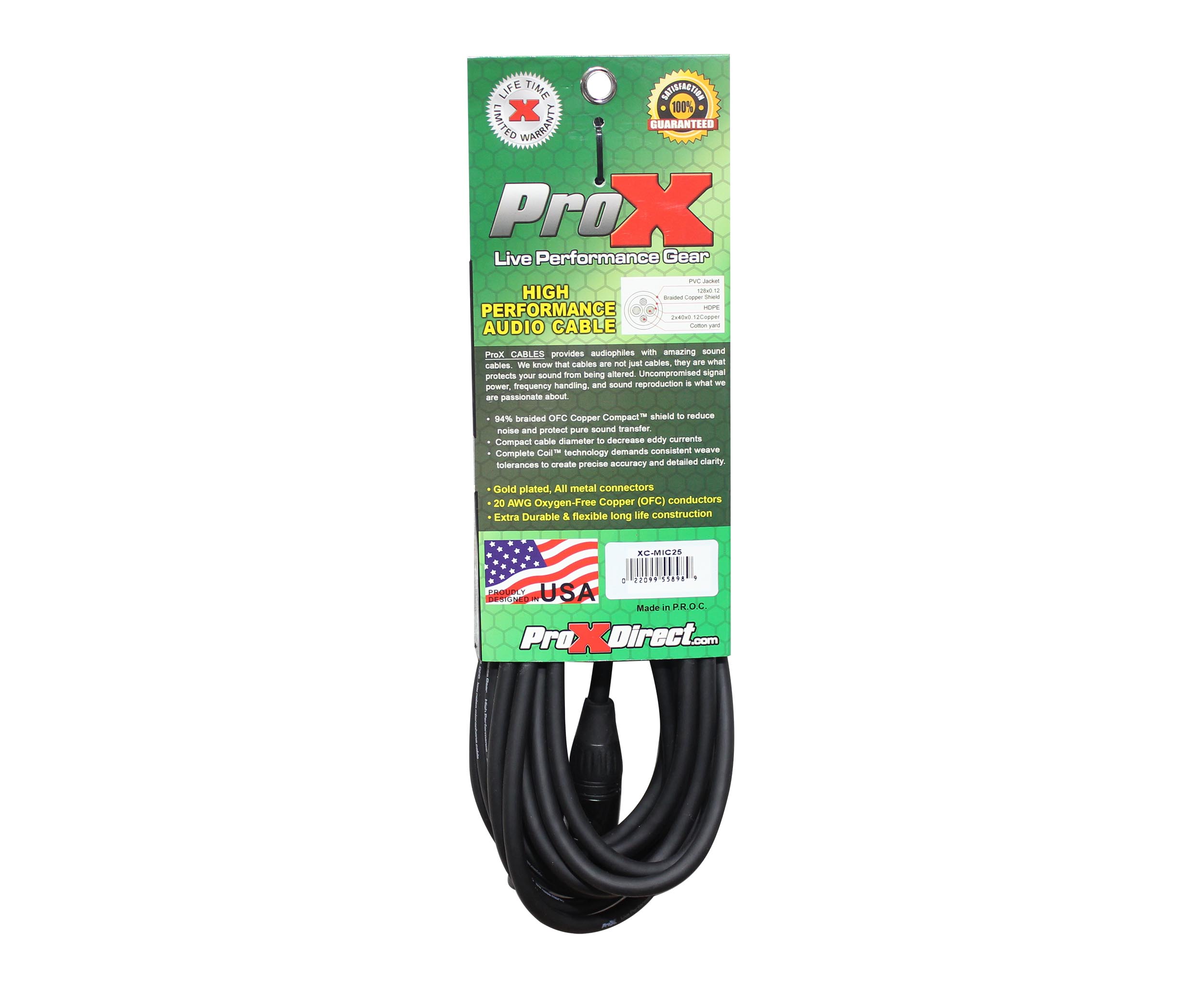 ProX XC-MIC25 Balanced XLR-F to XLR-M High Performance Microphone Cable - 25 Feet by ProX Cases