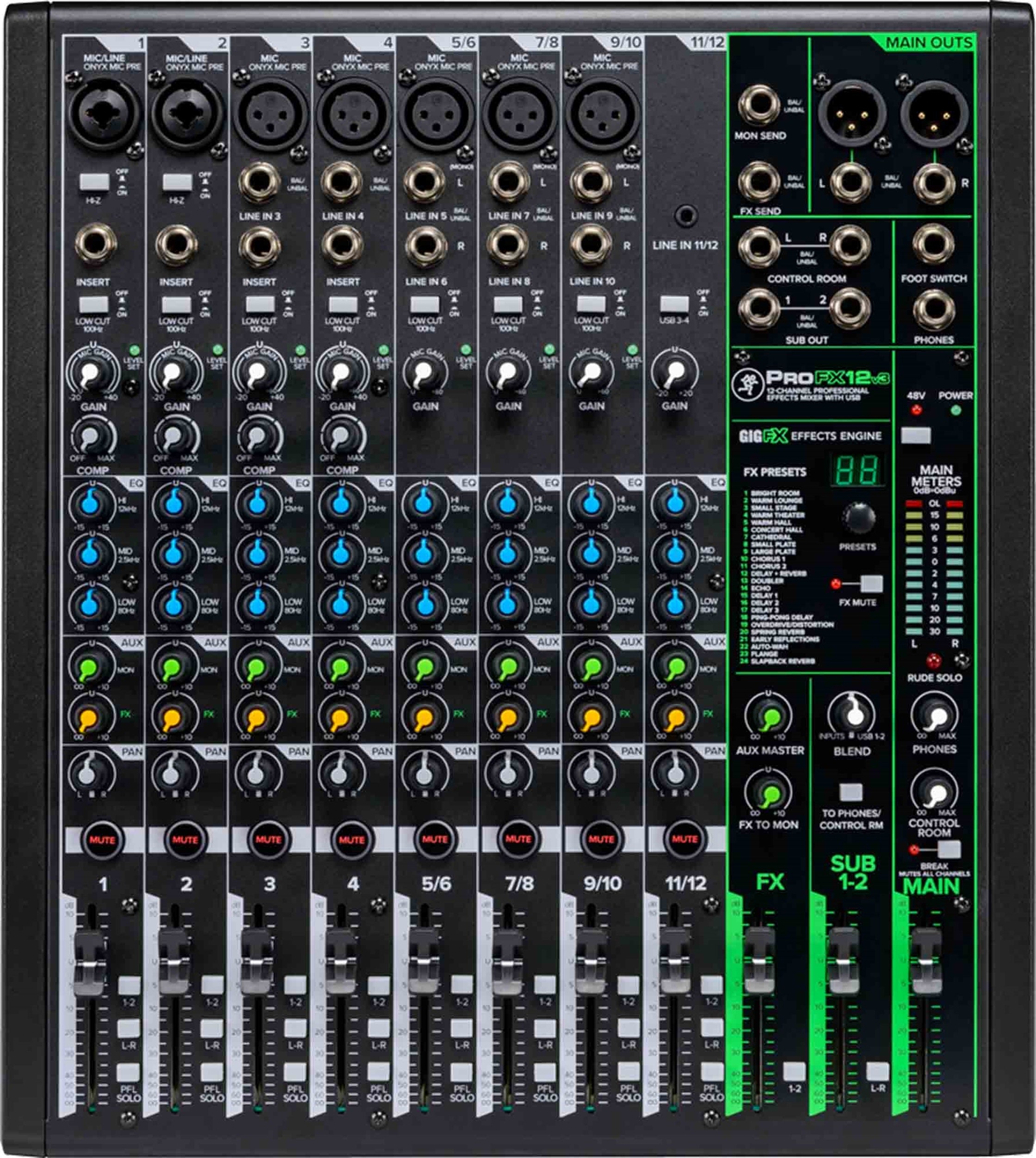 Mackie ProFX12v3, 12-Channel Professional Effects Mixer with Built-In FX by Mackie