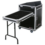 Odyssey FZ1316WDLX Deluxe 13U Top Slanted 16U Bottom Vertical Pro Combo Rack with Side Table and Casters