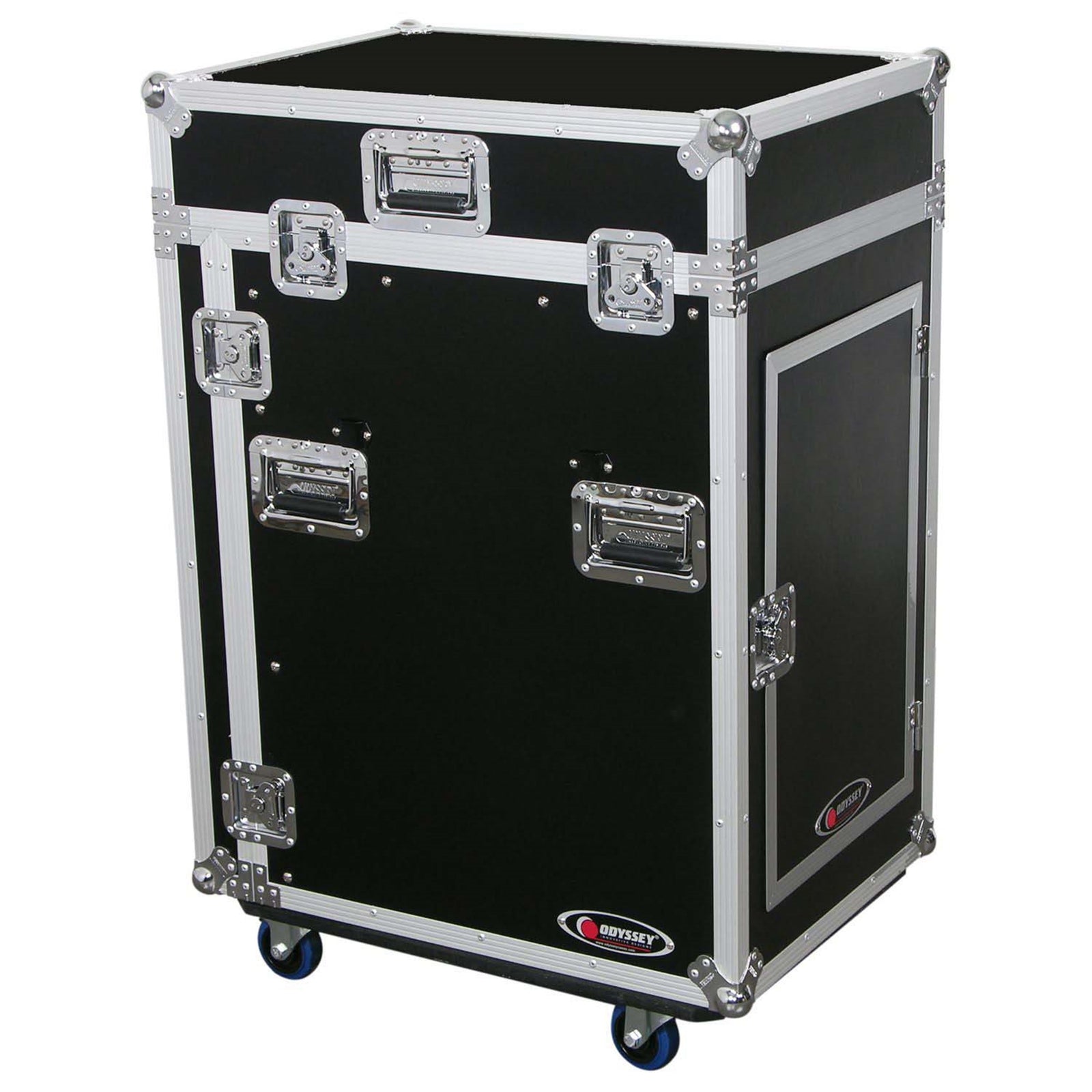 Odyssey FZ1316WDLX Deluxe 13U Top Slanted 16U Bottom Vertical Pro Combo Rack with Side Table and Casters