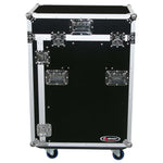 Odyssey FZ1316WDLX Deluxe 13U Top Slanted 16U Bottom Vertical Pro Combo Rack with Side Table and Casters