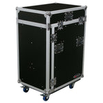 Odyssey FZ1316WDLX Deluxe 13U Top Slanted 16U Bottom Vertical Pro Combo Rack with Side Table and Casters