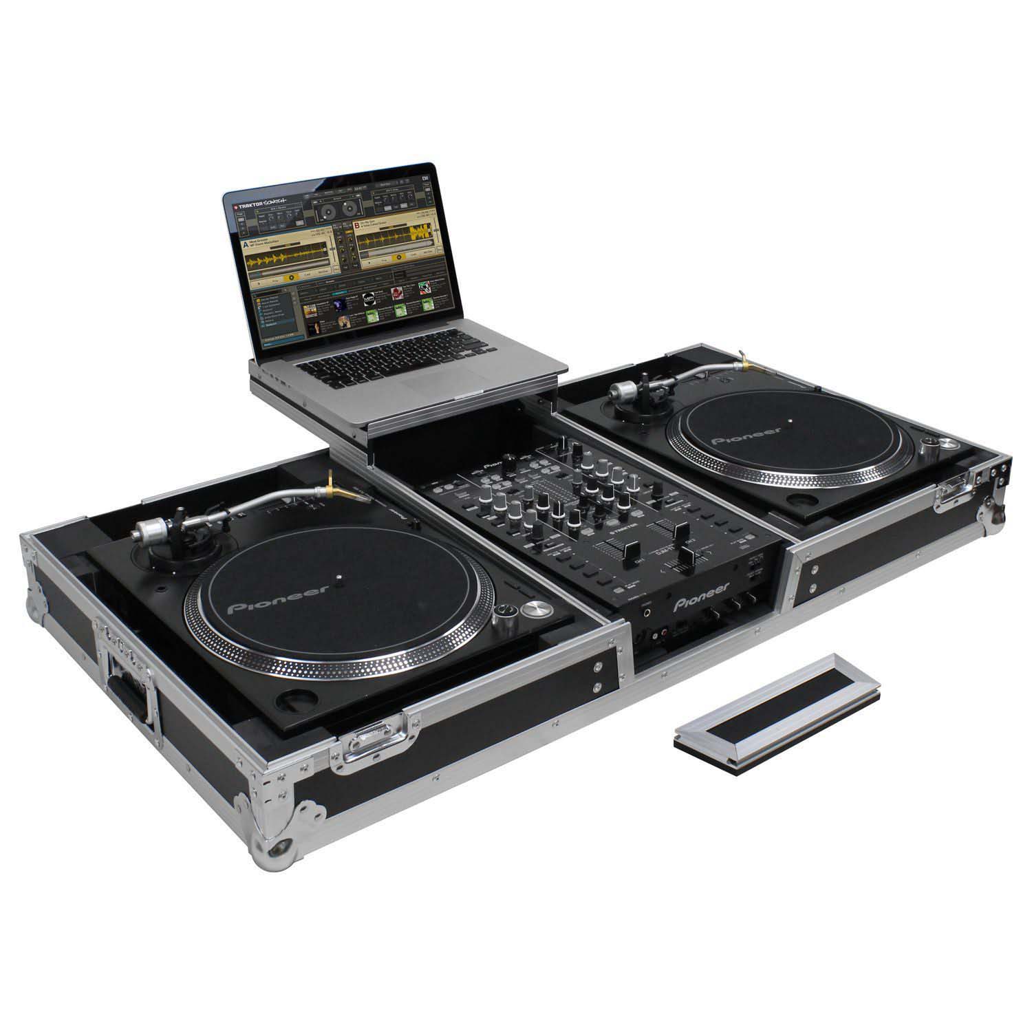 Odyssey FZGSLBM10WR Black Low Profile 10″ Format DJ Mixer and Two Battle Position Turntables Flight Coffin Case with Wheels and Glide Platform by Odyssey