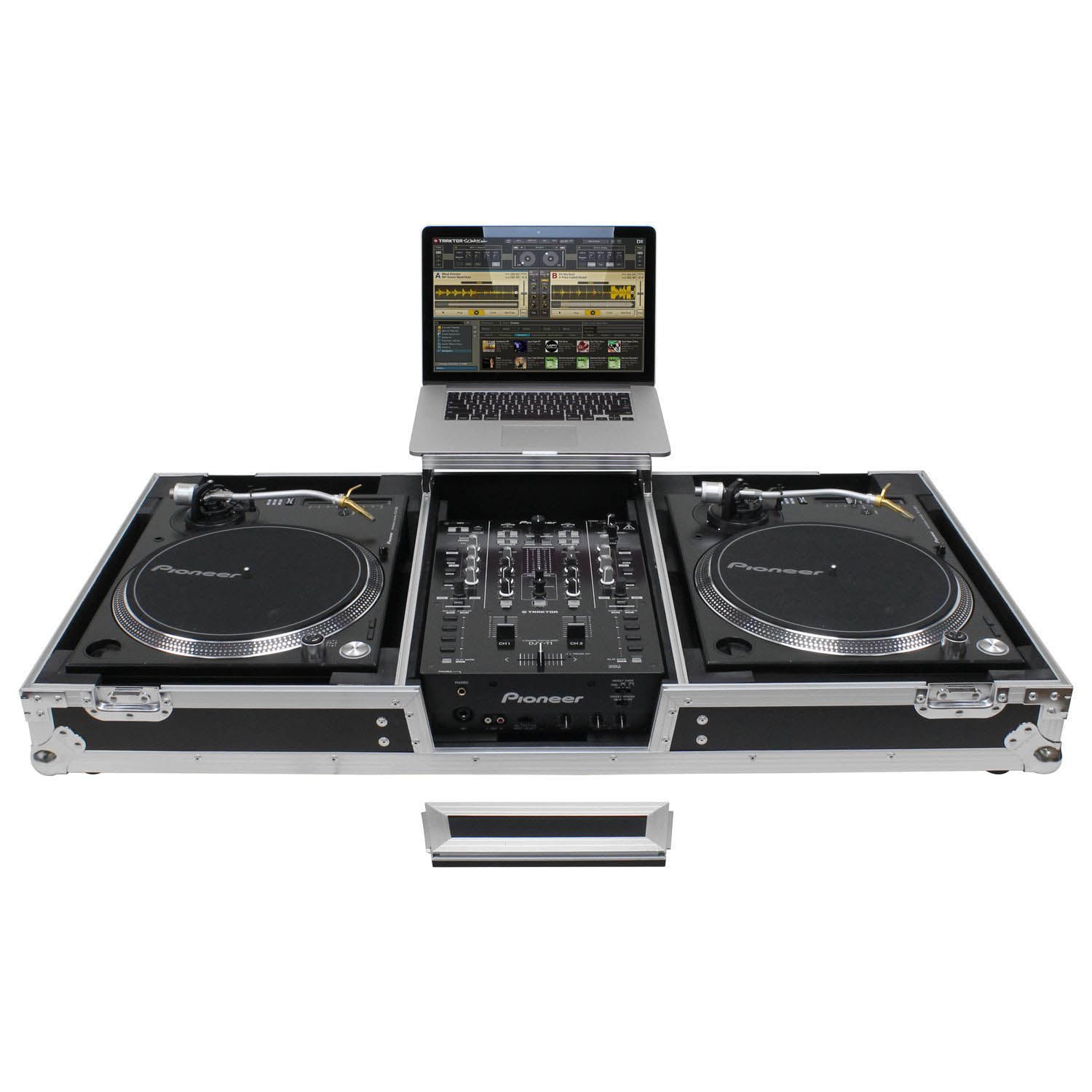 Odyssey FZGSLBM10WR Black Low Profile 10″ Format DJ Mixer and Two Battle Position Turntables Flight Coffin Case with Wheels and Glide Platform by Odyssey