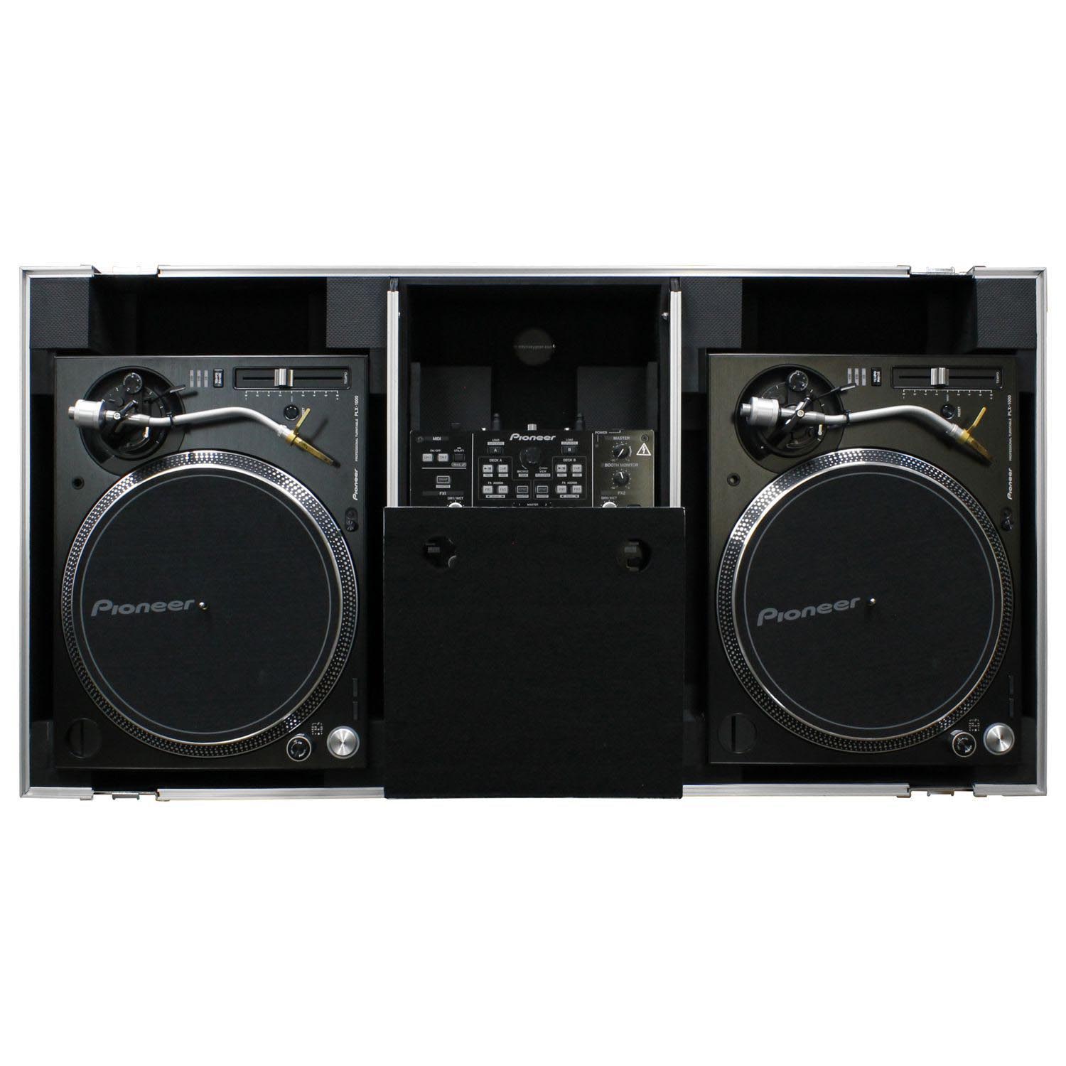 Odyssey FZGSLBM10WR Black Low Profile 10″ Format DJ Mixer and Two Battle Position Turntables Flight Coffin Case with Wheels and Glide Platform by Odyssey