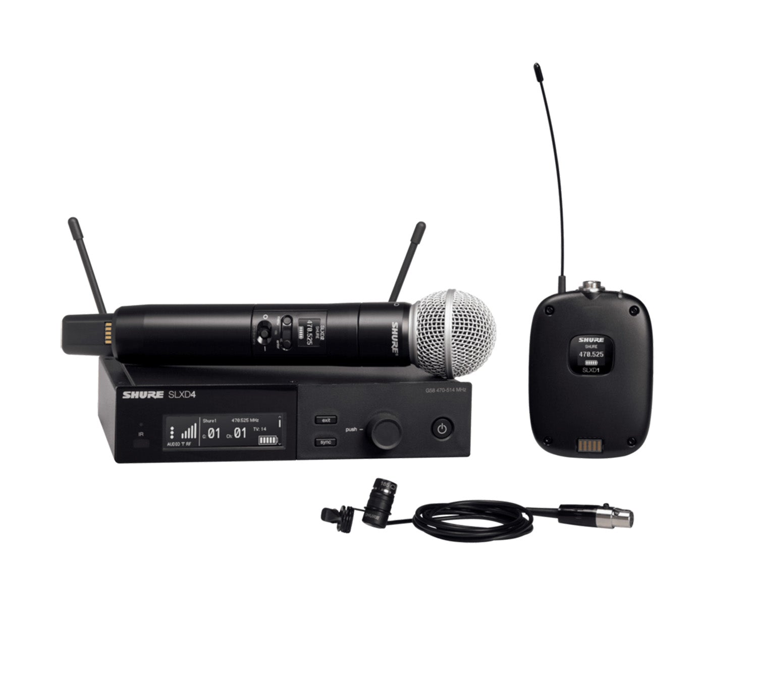 Shure SLXD124/85-J52 Wireless System with SLXD2/58 Handheld Transmitter, SLXD1 Bodypack Transmitter and WL185 Lavalier Microphone - J52 (558-616 MHz) by Shure
