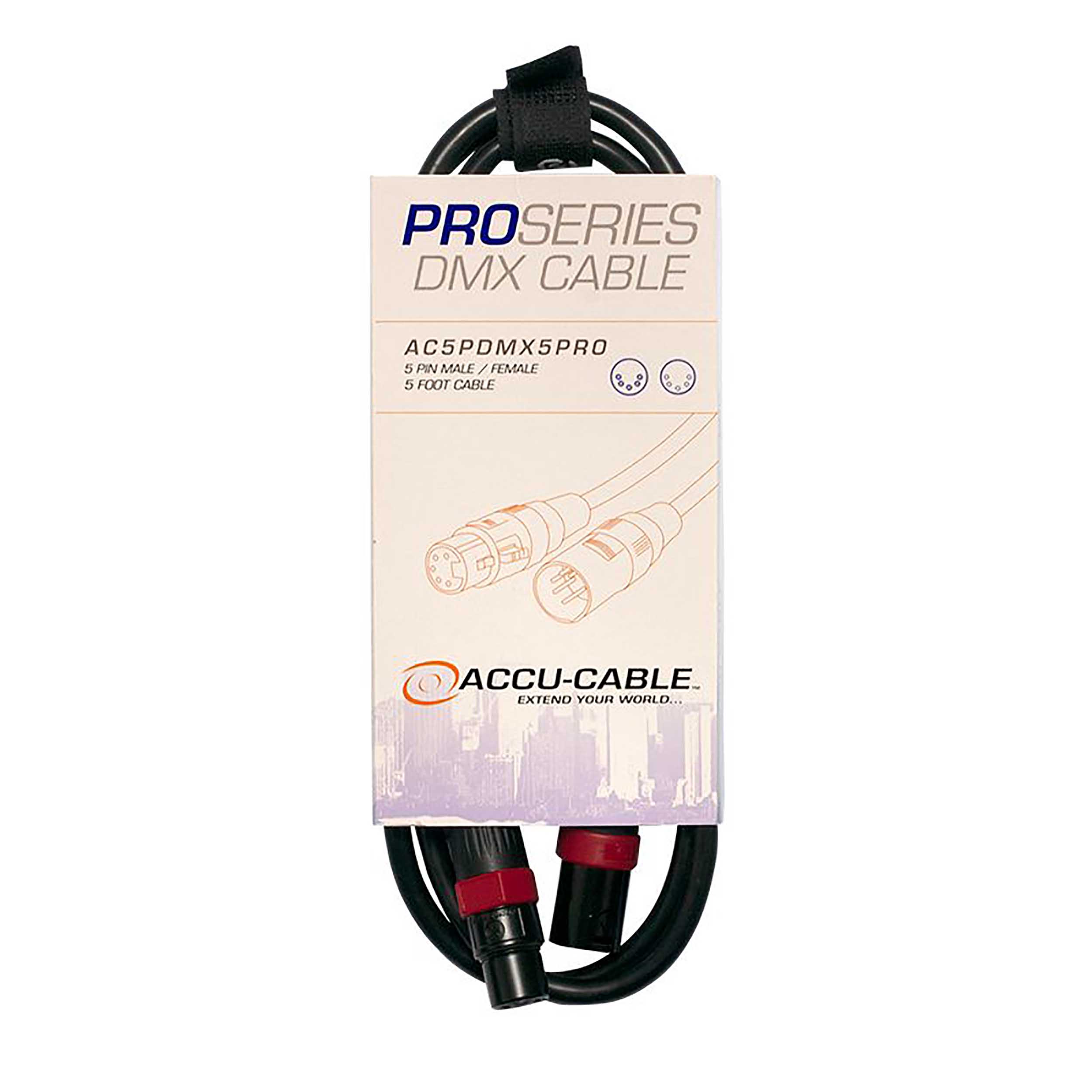 Accu-Cable AC5PDMX5PRO, Pro Series 5-Pin Male to 5-Pin Female Connection DMX Cable - 5 Ft by Accu Cable