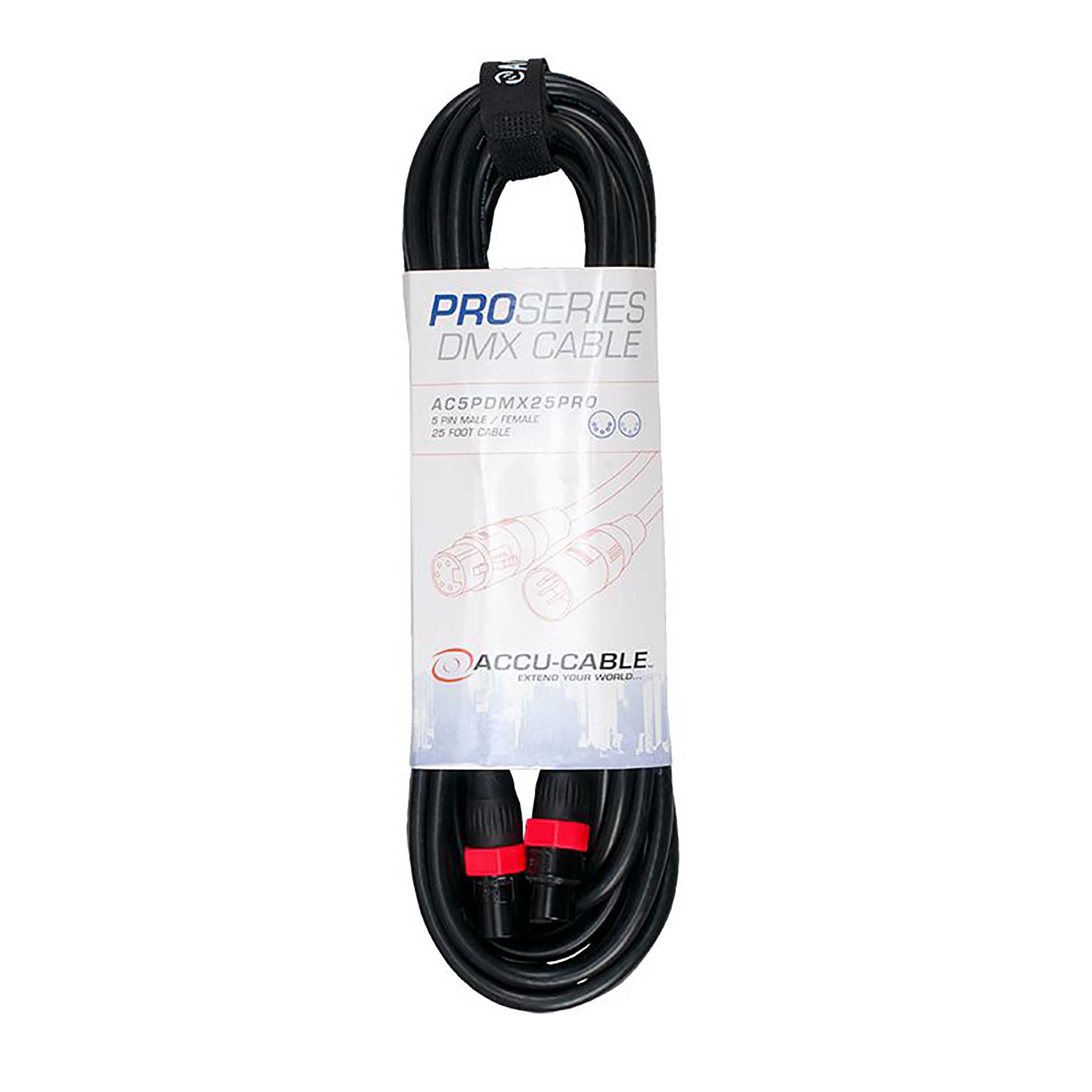 Accu-Cable AC5PDMX25PRO, Pro Series 5-Pin Male to 5-Pin Female Connection DMX Cable - 25 Ft by Accu Cable