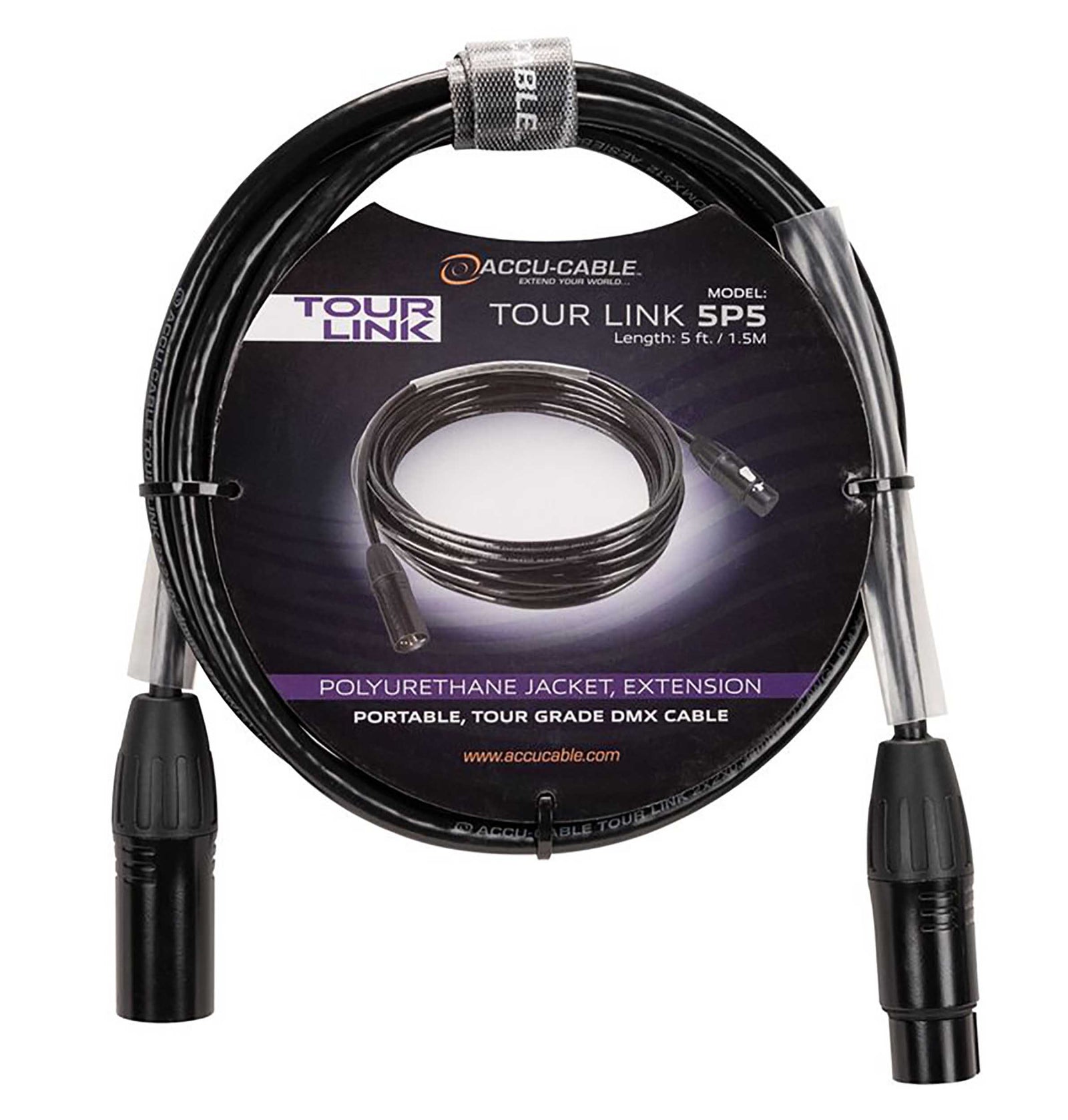 Accu-Cable Tour Link Professional Series 5-Pin Male to Female DMX Cable by Accu Cable