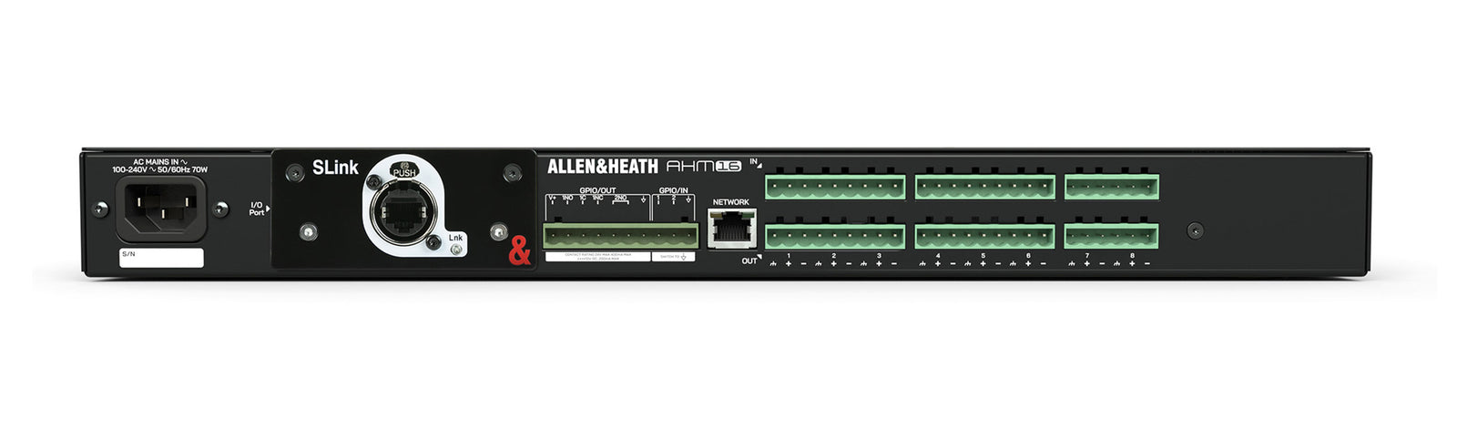 Allen & Heath AHM-16, 1RU 16x16 Audio Matrix Processor with 8x8 Local Analog I/O by ALLEN & HEATH