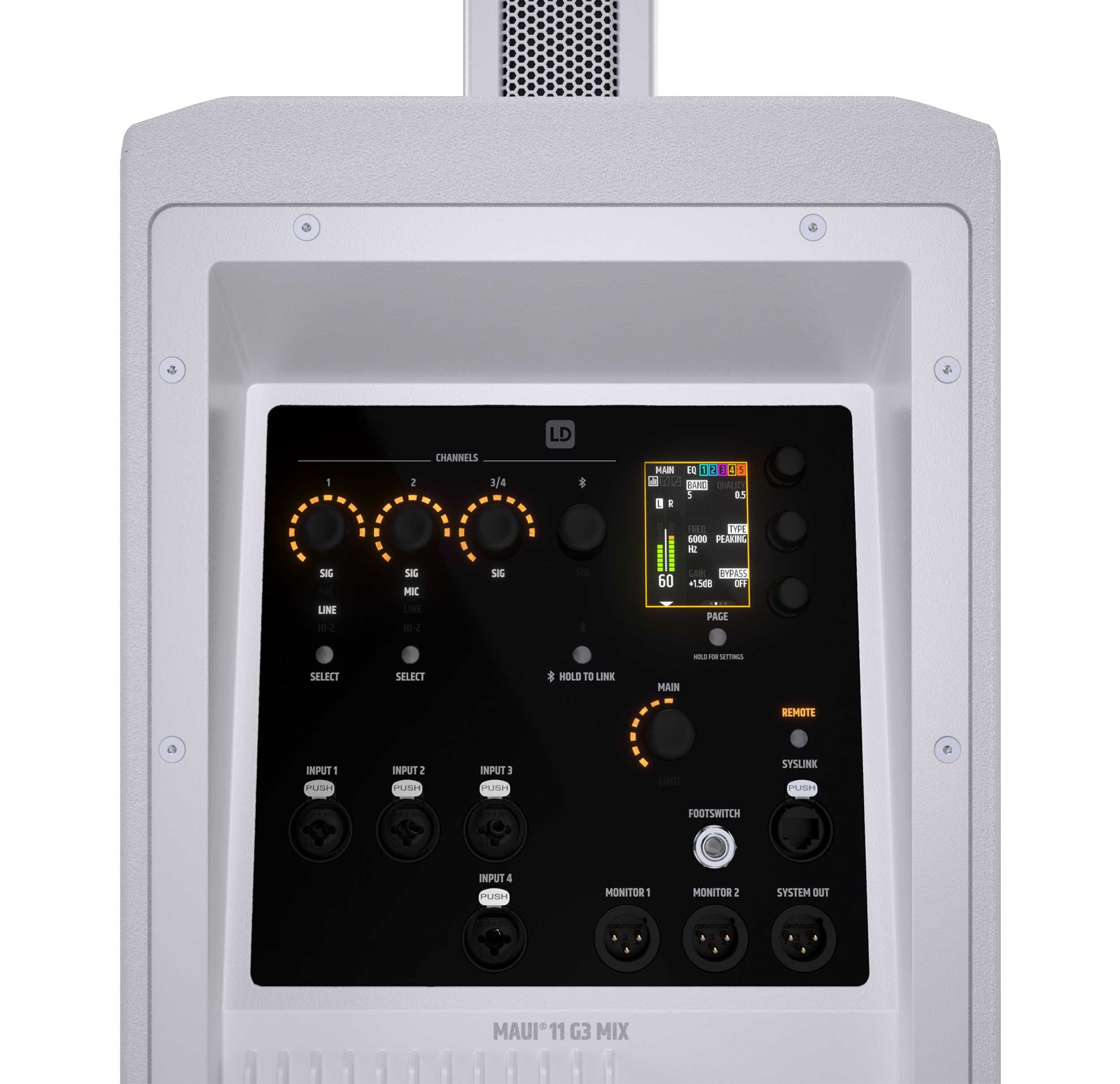 LD System MAUI 11 G3 MIX White, Portable Cardioid Column PA System with Digital Mixer