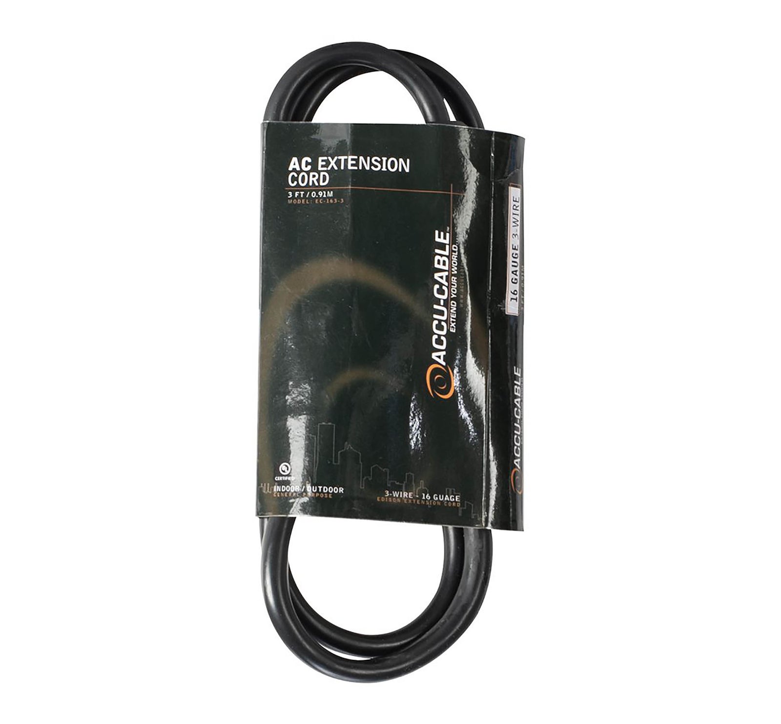 Accu-Cable EC163, 16 AWG 3-Wire Edison AC Extension Cord by Accu Cable