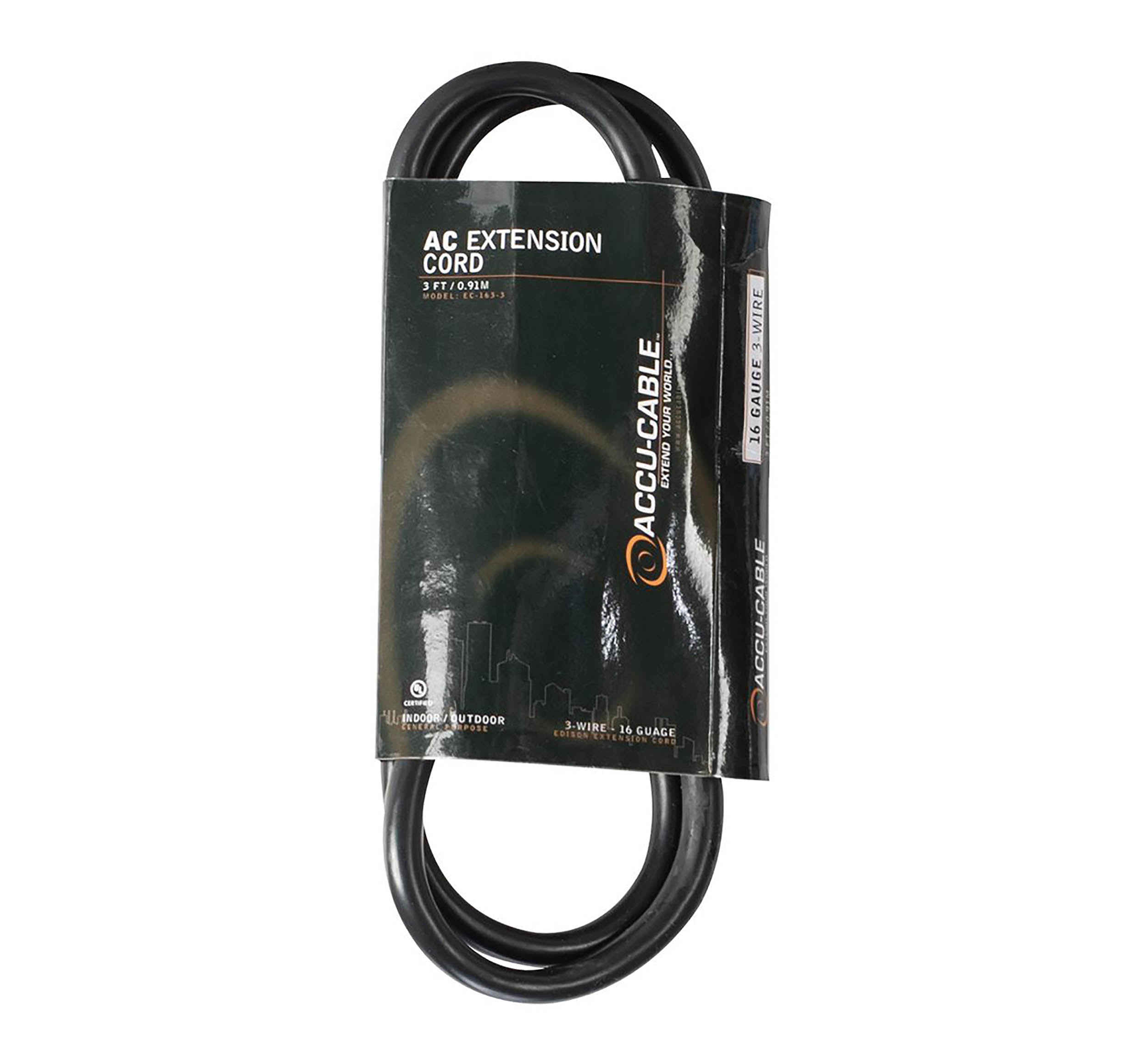 Accu-Cable EC163, 16 AWG 3-Wire Edison AC Extension Cord by Accu Cable