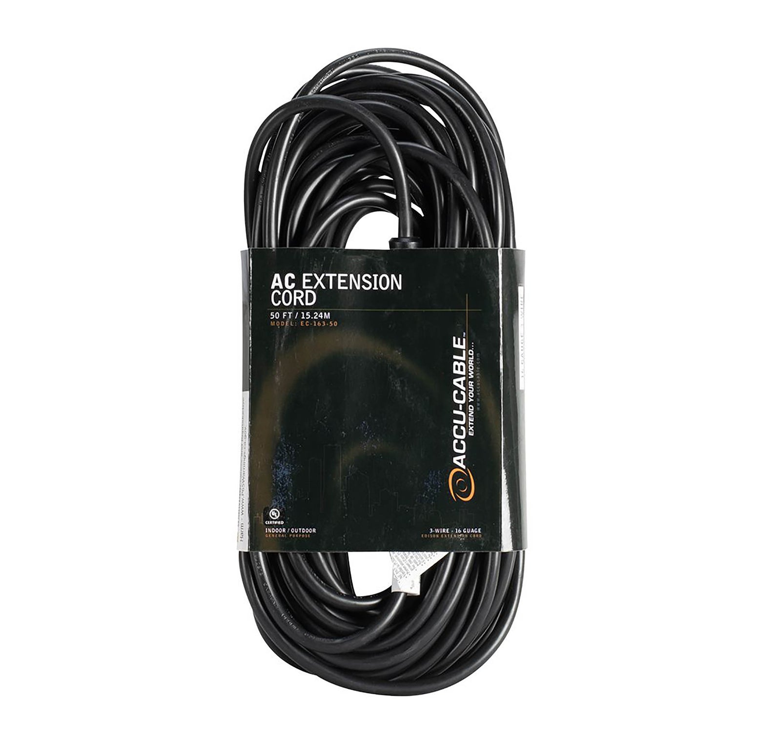 Accu-Cable EC163, 16 AWG 3-Wire Edison AC Extension Cord by Accu Cable
