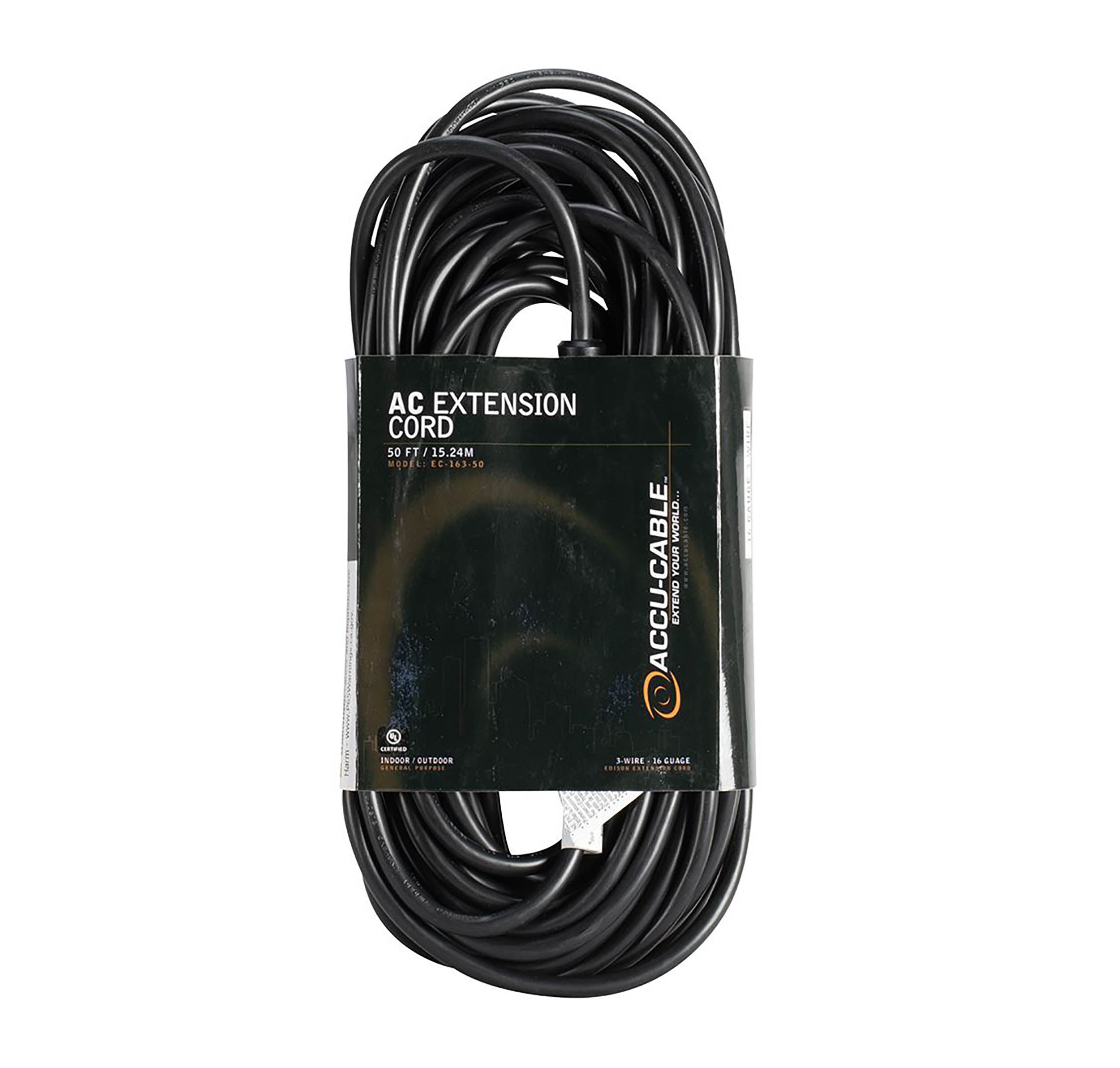 Accu-Cable EC163, 16 AWG 3-Wire Edison AC Extension Cord by Accu Cable