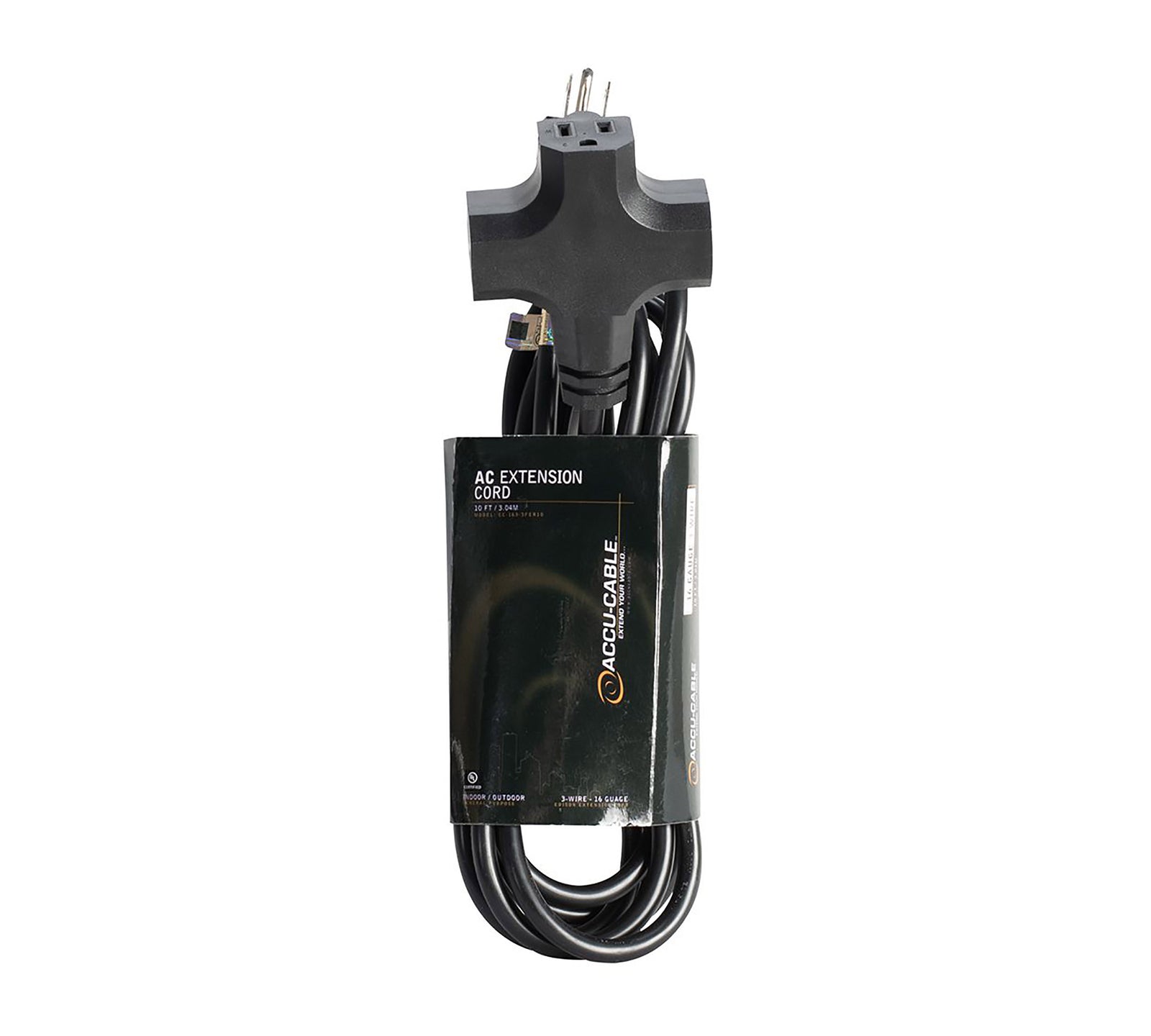 Accu-Cable EC163-3FER, 16 AWG Extension Cord with Triple-Tap 3-Prong Edison Plugs by Accu Cable