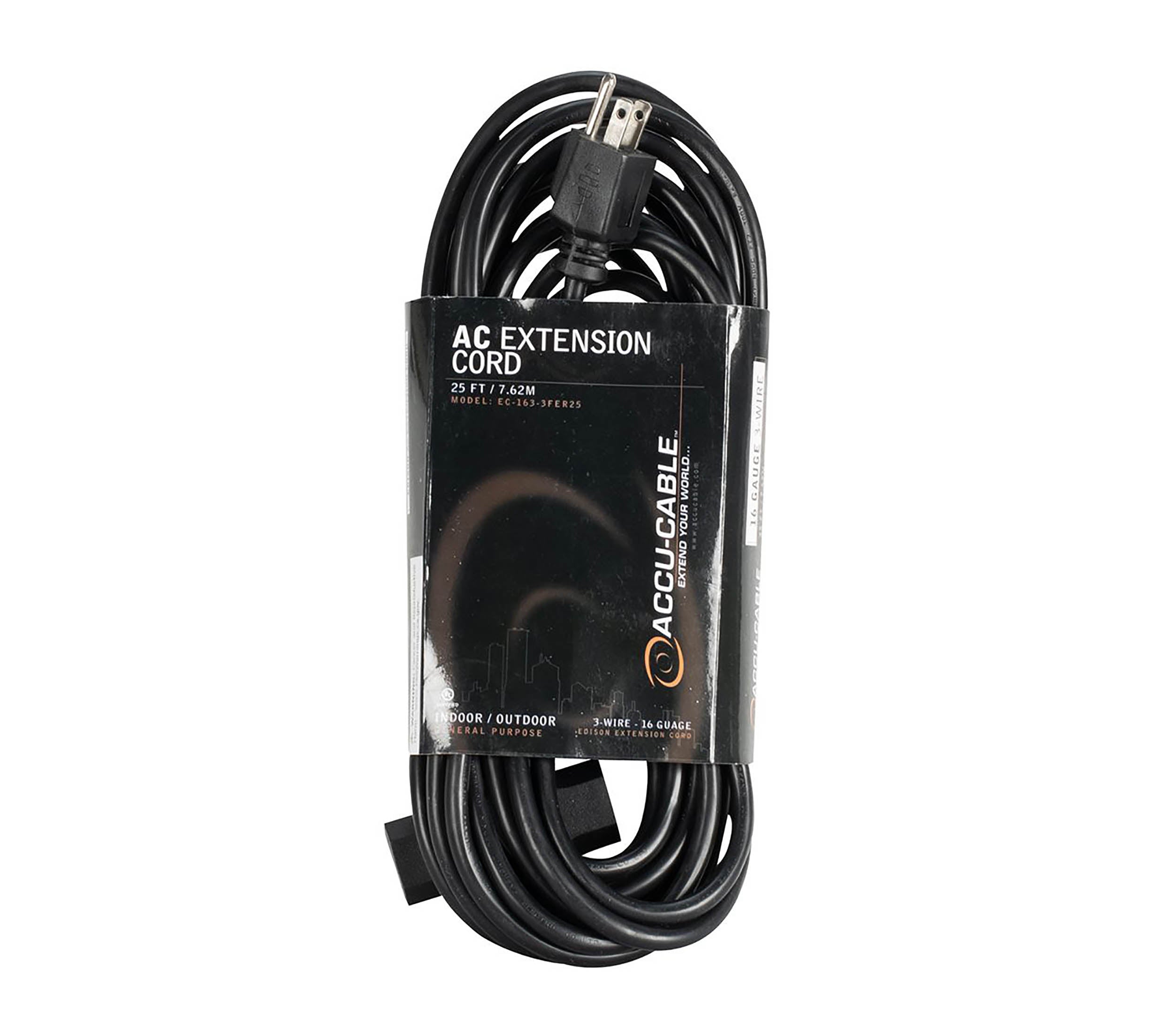 Accu-Cable EC163-3FER, 16 AWG Extension Cord with Triple-Tap 3-Prong Edison Plugs by Accu Cable