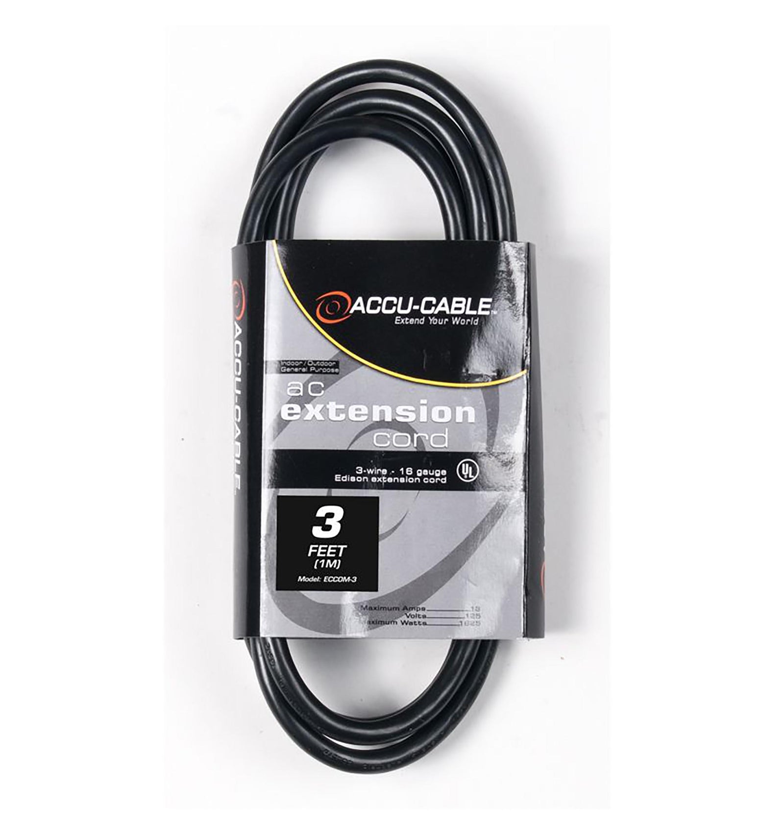 Accu-Cable 16 Gauge IEC Male to IEC Female AC Extension Cord - Black by Accu Cable
