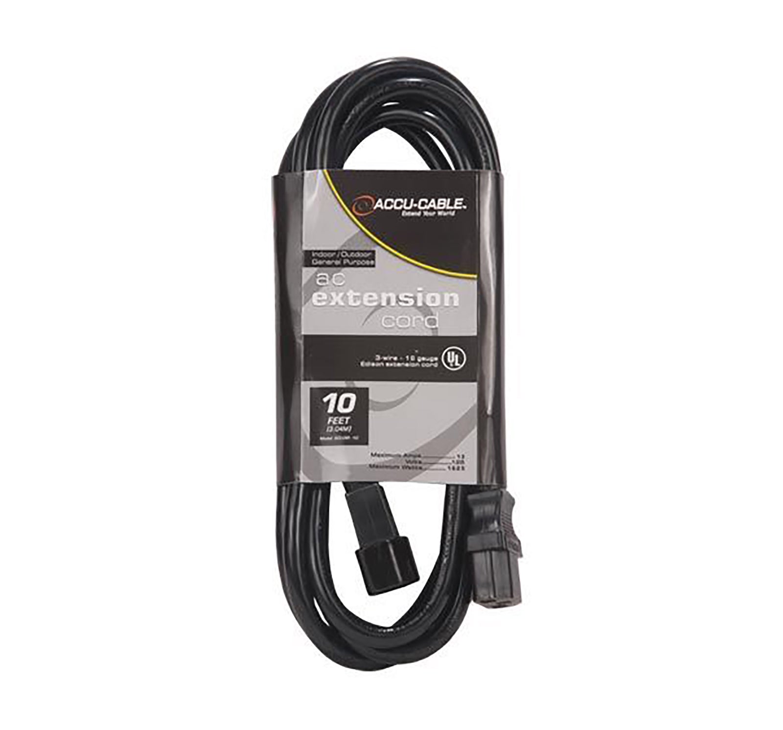 Accu-Cable 16 Gauge IEC Male to IEC Female AC Extension Cord - Black by Accu Cable