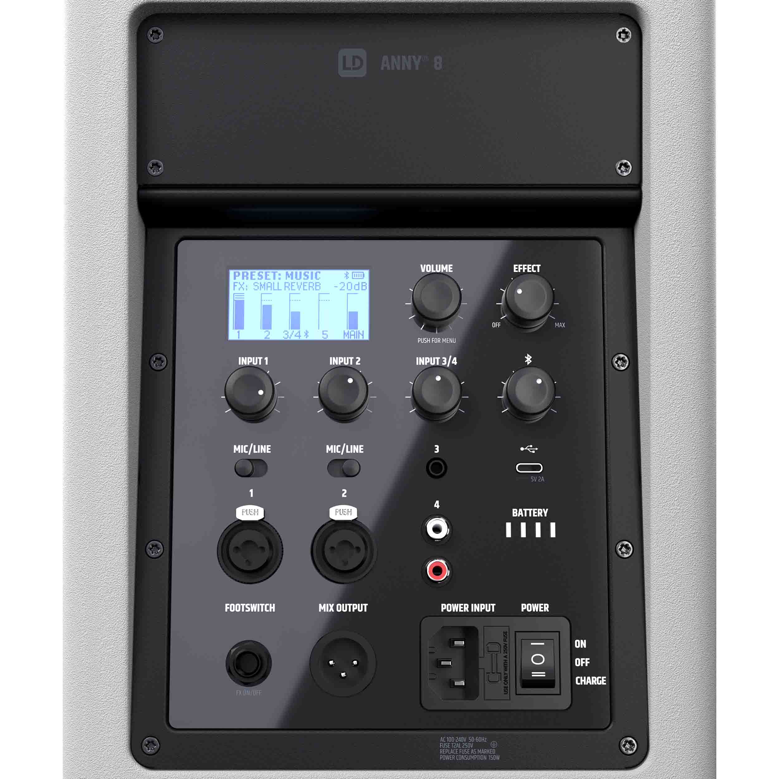 LD Systems LDS-ANNY8W(US) Portable Battery-Powered Bluetooth PA Loudspeaker with Mixer - White by LD Systems