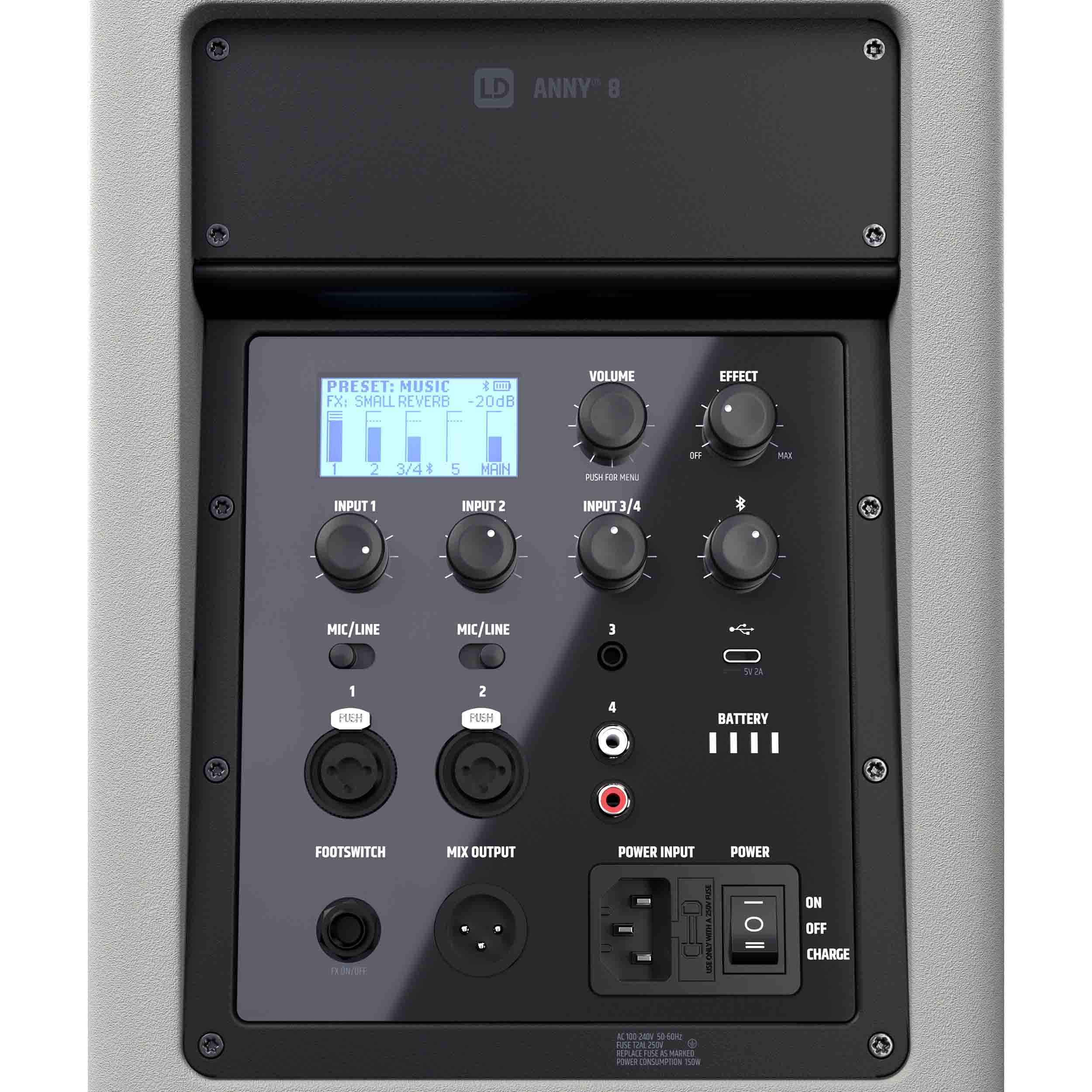 LD Systems LDS-ANNY8G(US) Portable Battery-Powered Bluetooth PA Loudspeaker with Mixer - Urban Grey by LD Systems