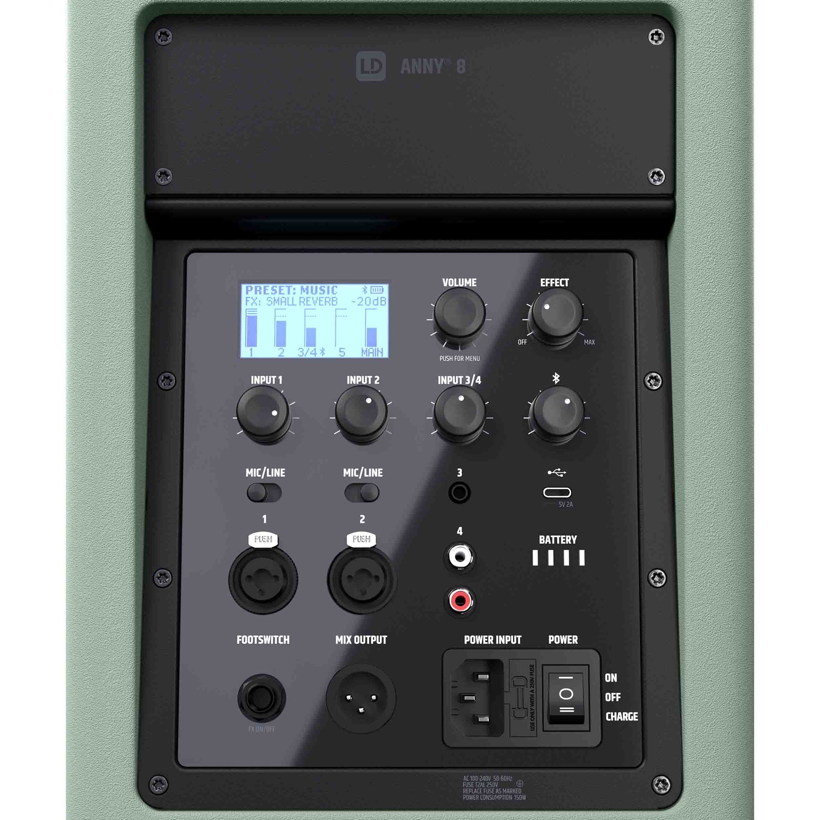 LD Systems LDS-ANNY8GN(US) Portable Battery-Powered Bluetooth PA Loudspeaker with Mixer - Adventure Green by LD Systems