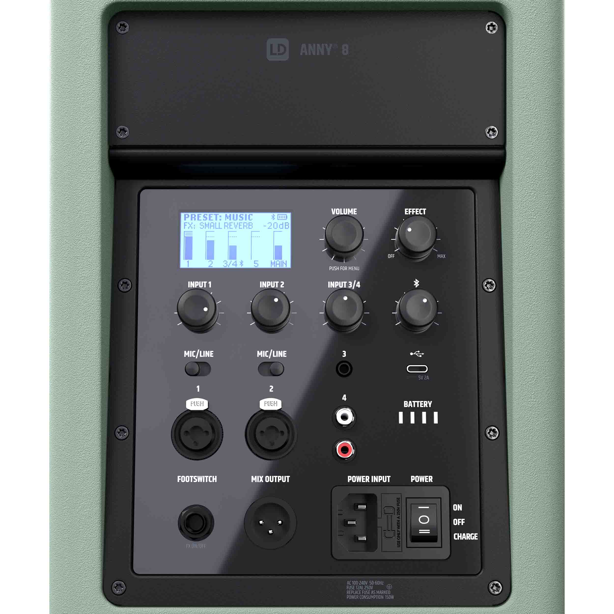 LD Systems LDS-ANNY8GN(US) Portable Battery-Powered Bluetooth PA Loudspeaker with Mixer - Adventure Green by LD Systems