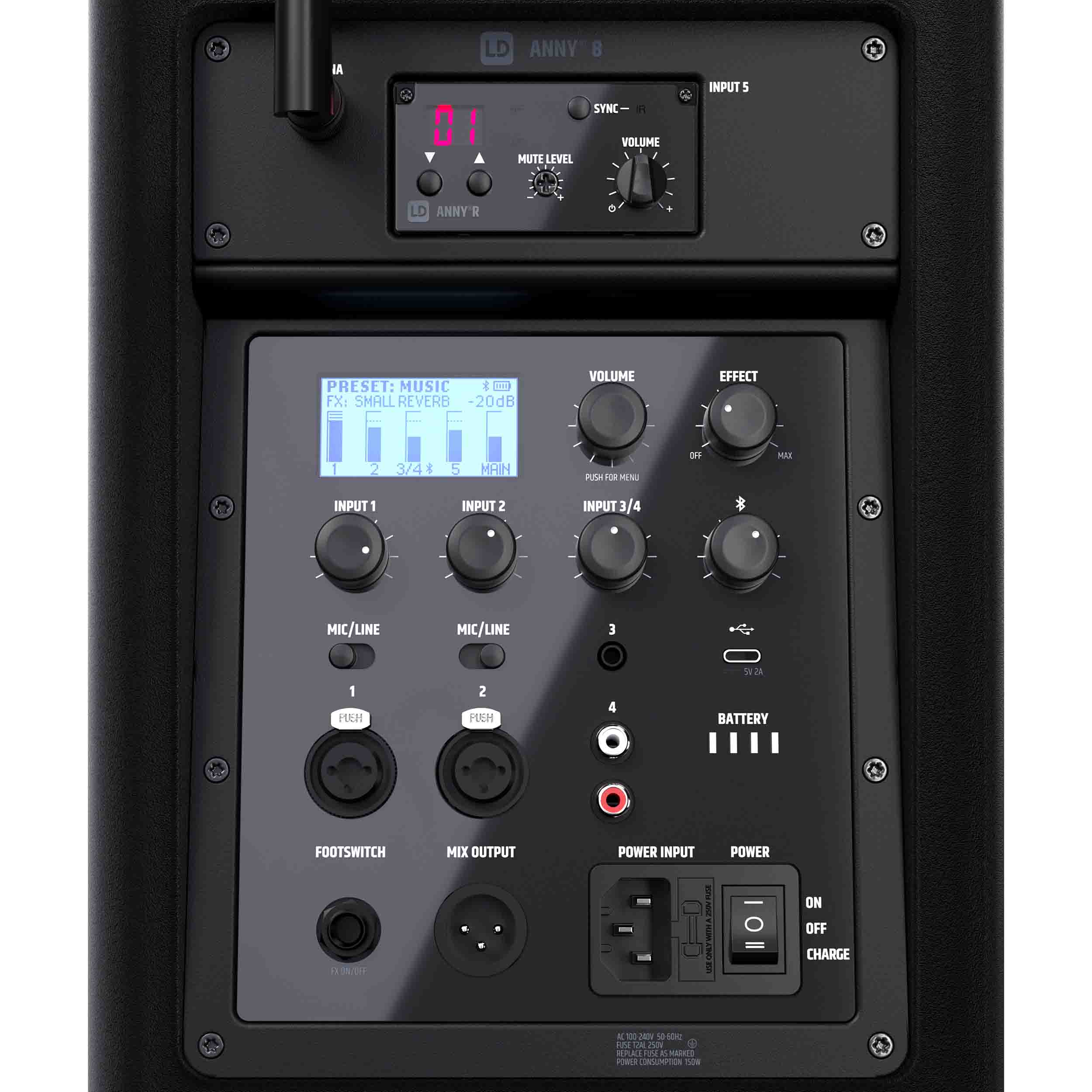 LD Systems LDS-ANNY8BPHB47(US) Portable Battery-Powered Bluetooth PA Loudspeaker with Mixer and 1x Headset Microphone - Stage Black by LD Systems