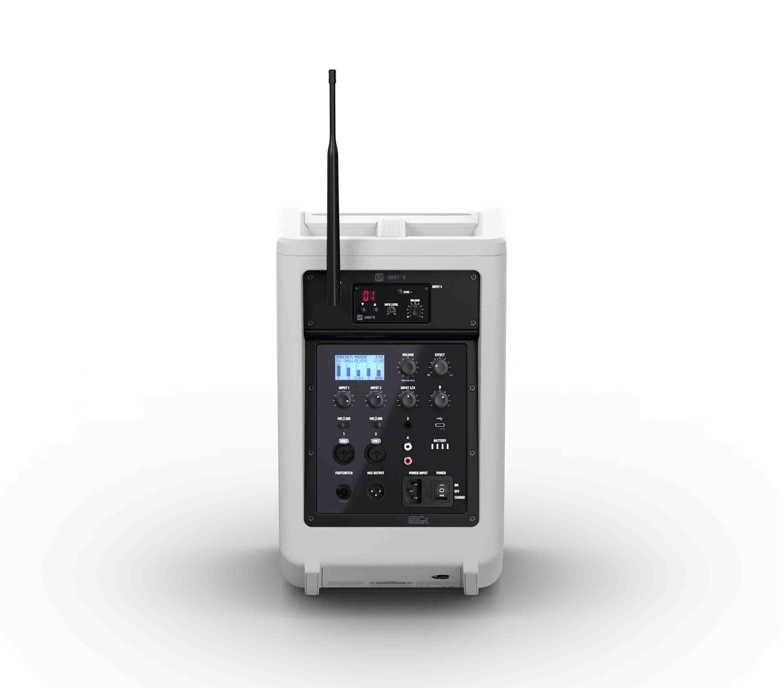 LD Systems LDS-ANNY8WBPHB47(US) Portable Battery-Powered Bluetooth PA Loudspeaker with Mixer and 1x Headset Microphone - Pure White by LD Systems
