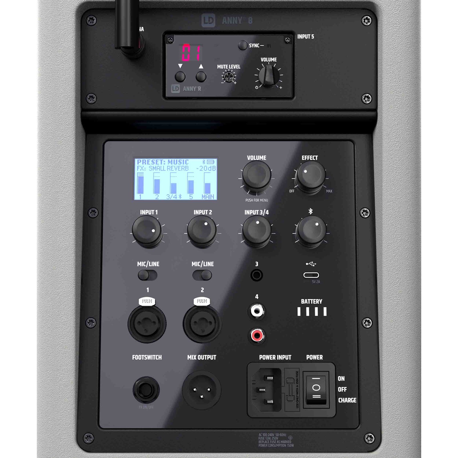 LD Systems LDS-ANNY8GBPHB47(US) Portable Battery-Powered Bluetooth PA Loudspeaker with Mixer and 1x Headset Microphone - Urban Grey by LD Systems