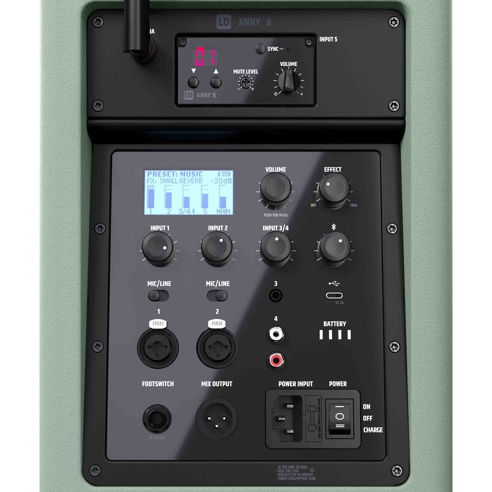 LD Systems LDS-ANNY8GNBPHB47(US) Portable Battery-Powered Bluetooth PA Loudspeaker with Mixer and 1x Headset Microphone - Adventure Green by LD Systems