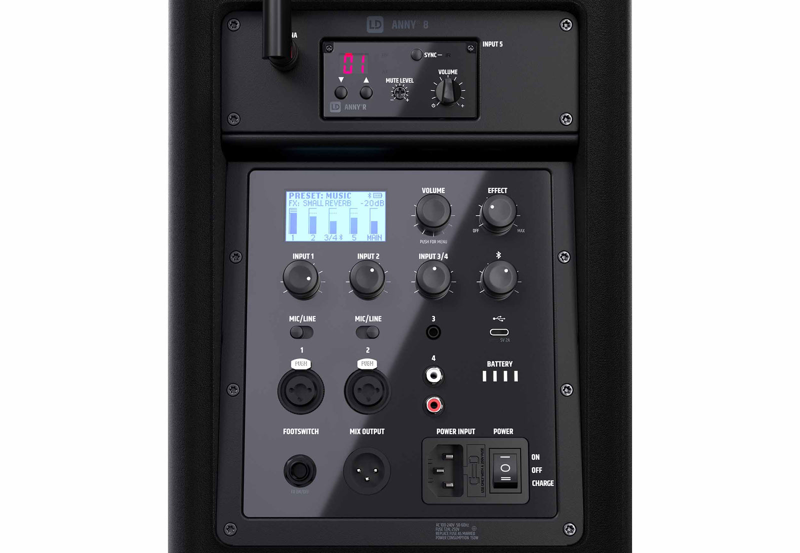 LD Systems ANNY 8 HHD B4.7 (US), Portable Battery-Powered Bluetooth PA Loudspeaker with Mixer and 1x Wireless Handheld Microphone - Stage Black by LD Systems