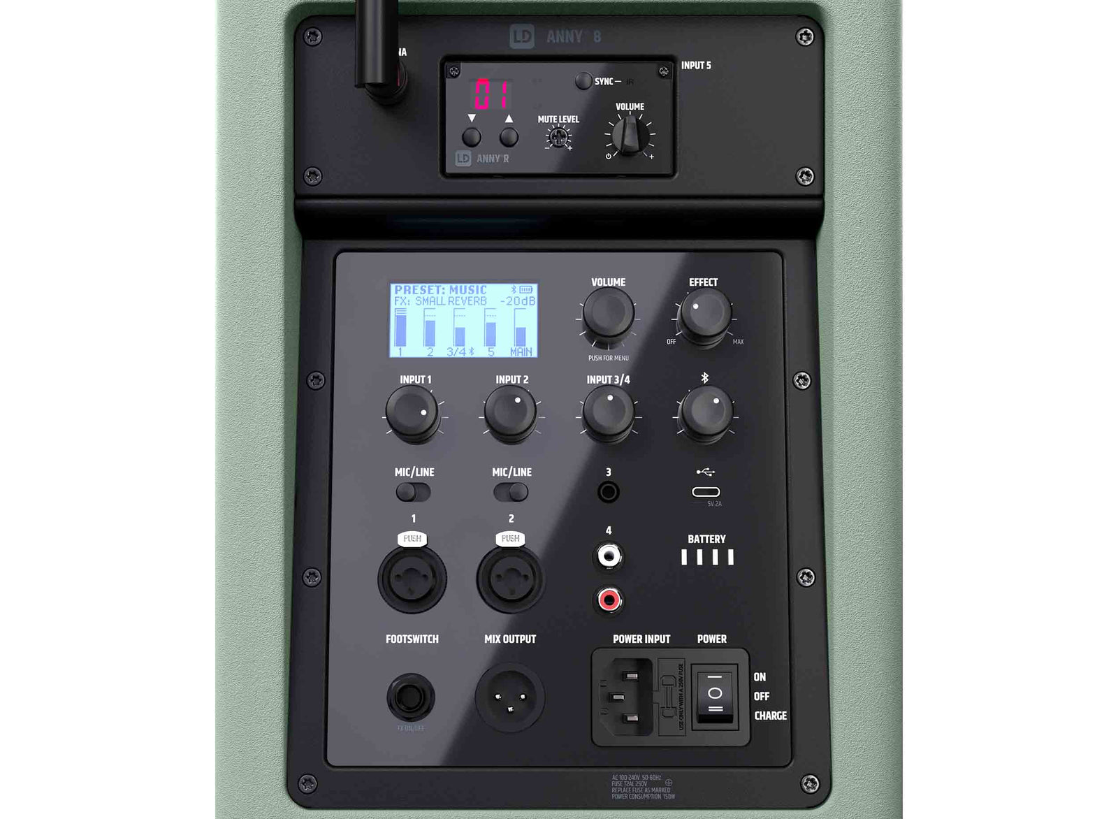 LD Systems ANNY 8 HHD B4.7 GN (US), Battery-Powered Bluetooth PA Loudspeaker with Mixer and 1x Wireless Handheld Microphone - Adventure Green by LD Systems