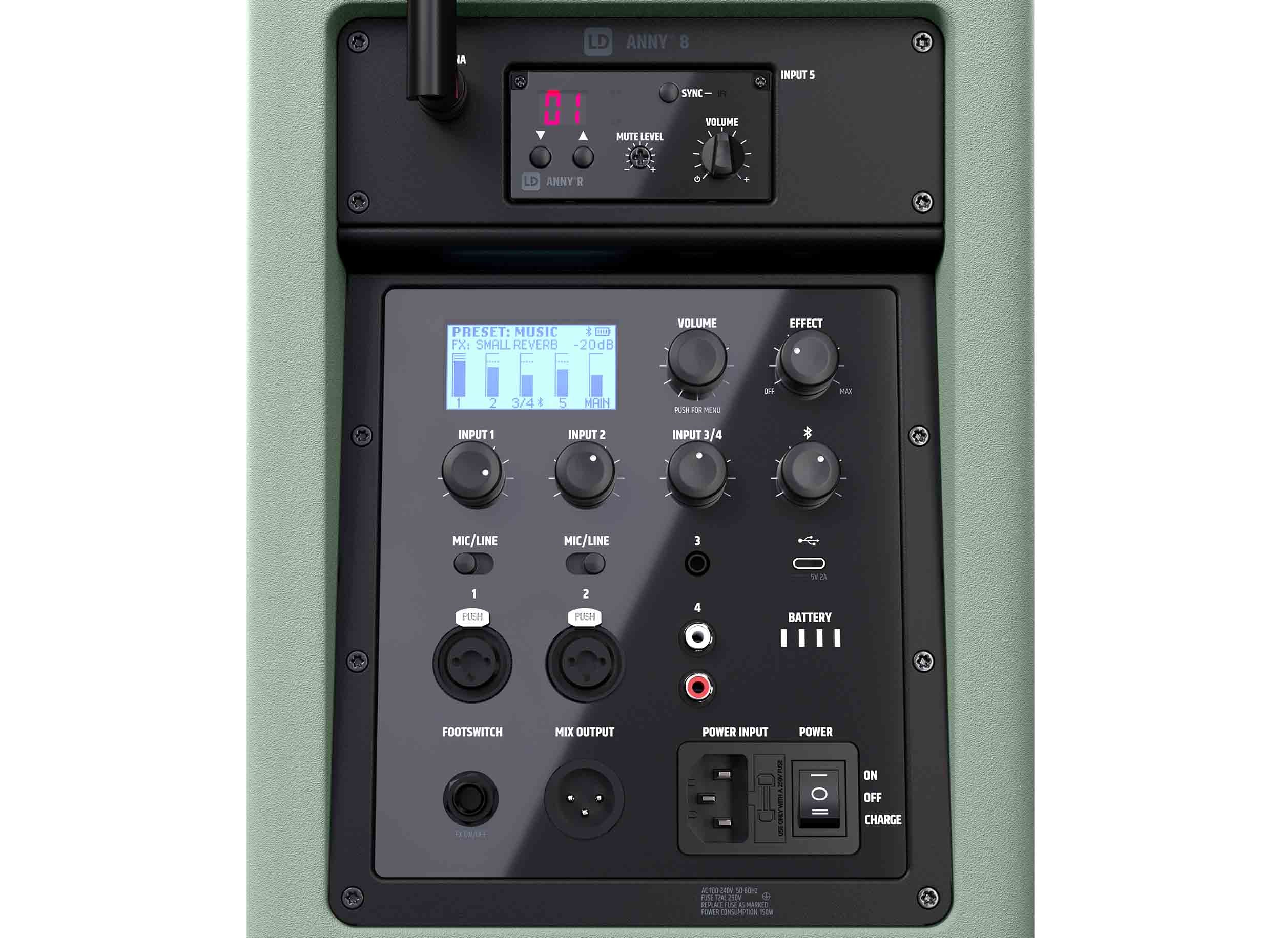 LD Systems ANNY 8 HHD B4.7 GN (US), Battery-Powered Bluetooth PA Loudspeaker with Mixer and 1x Wireless Handheld Microphone - Adventure Green by LD Systems