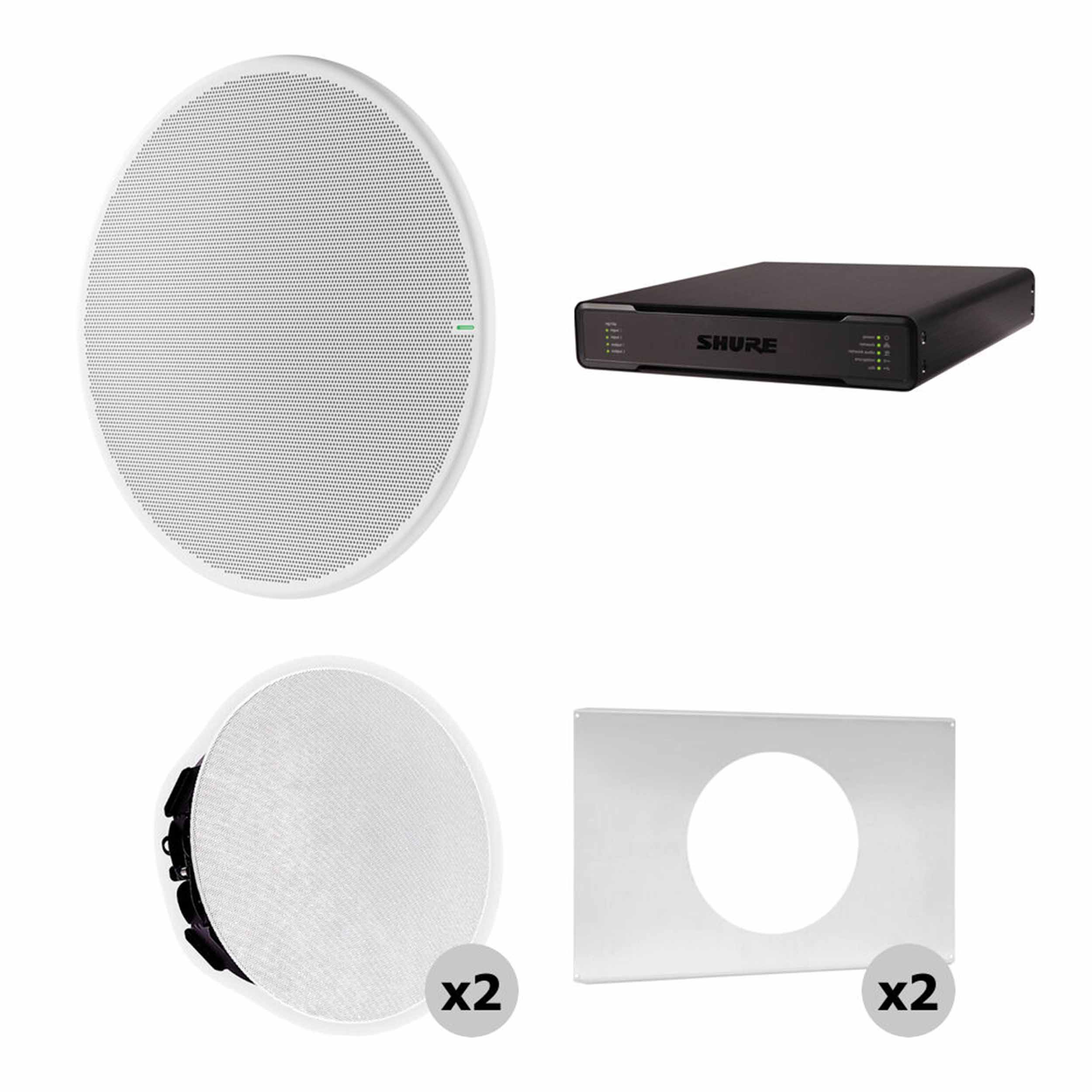 Shure 920PR W-V Large Conferencing Room Bundle with MXA920-R Ceiling Mic, P300 IntelliMix Processor, MXN5W-C Networked Speakers, and A-MXN5-TB Tile Bridge by Shure