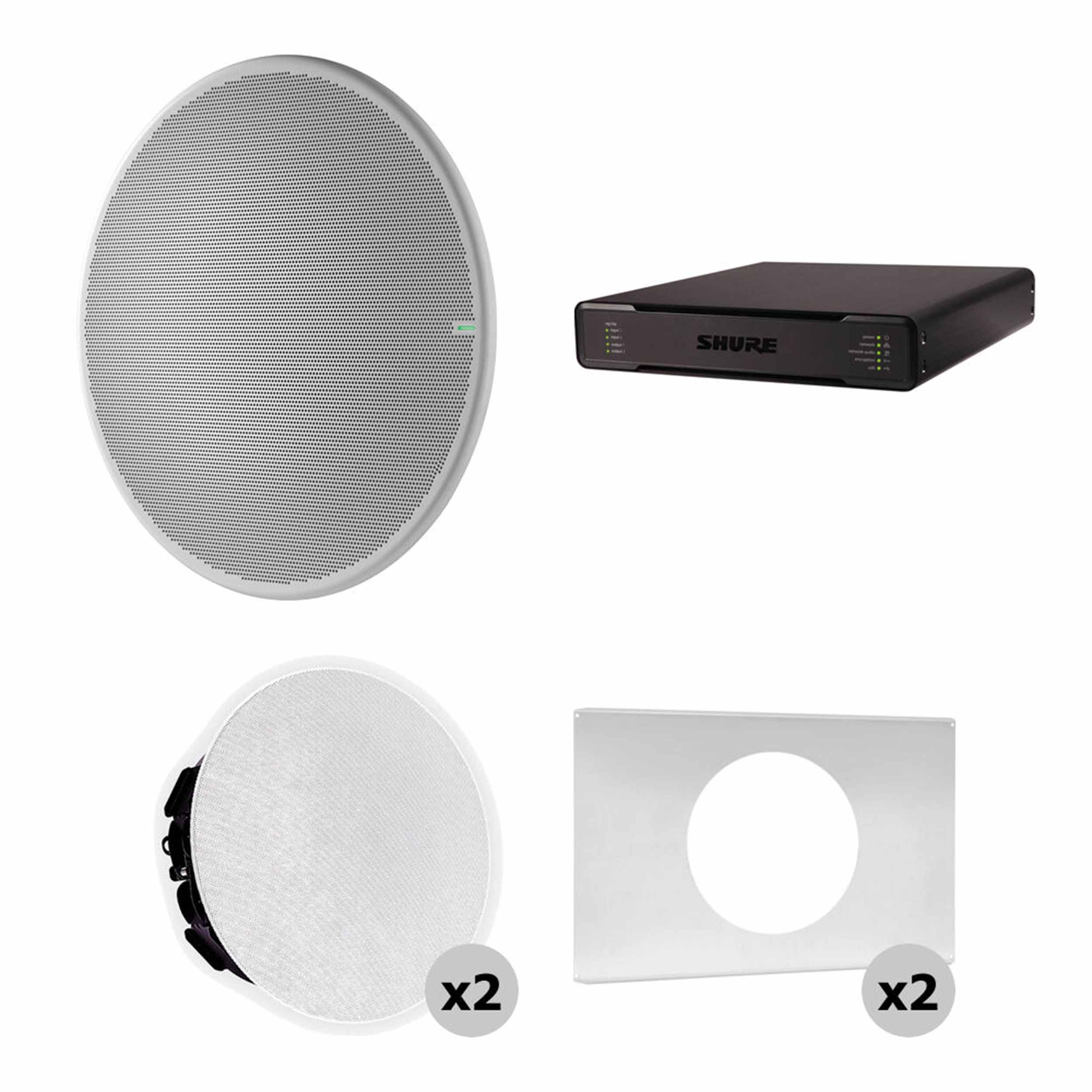 Shure 920PR AL-V Large Conferencing Room Bundle with MXA920-R Ceiling Mic, P300 IntelliMix Processor, MXN5W-C Networked Speakers, and A-MXN5-TB Tile Bridge by Shure