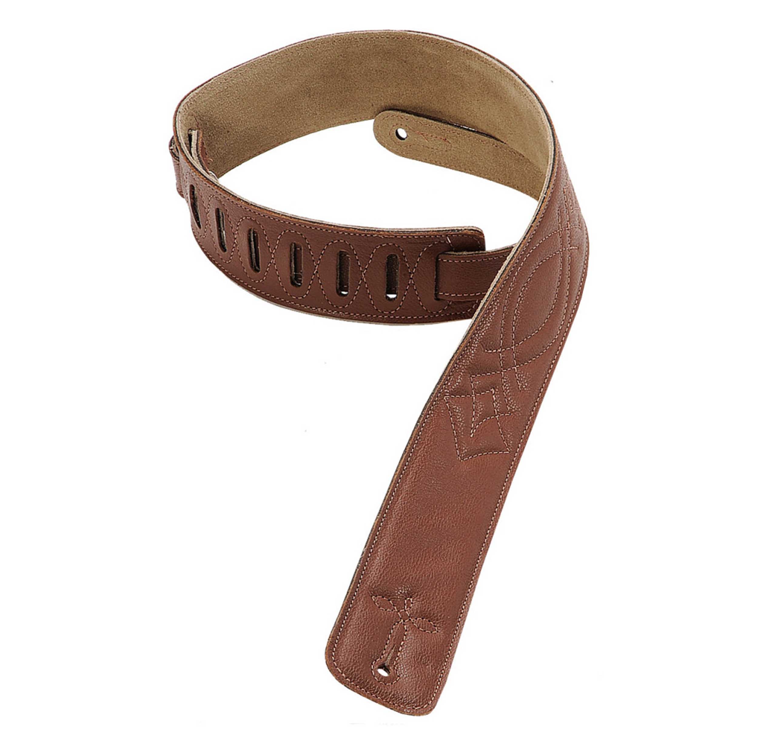 Levy's Leathers DM1SG-BRN 2.5-inch Leather Strap with Embroidery - Brown by Levy's Leathers