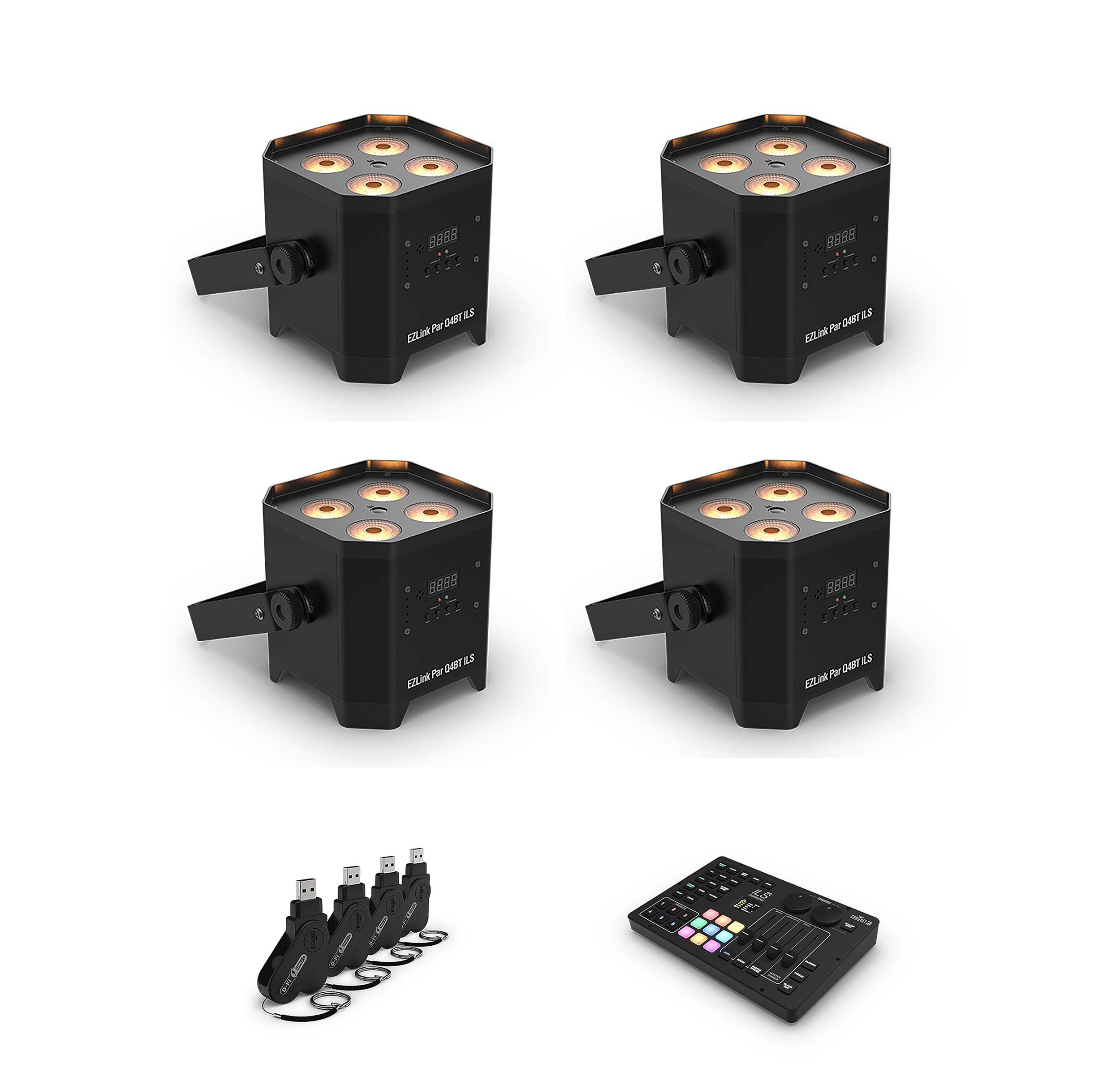 Quad Color Led Chauvet DJ Quad Color LED Par DJ Lighting Pkg w/ USB Transceiver