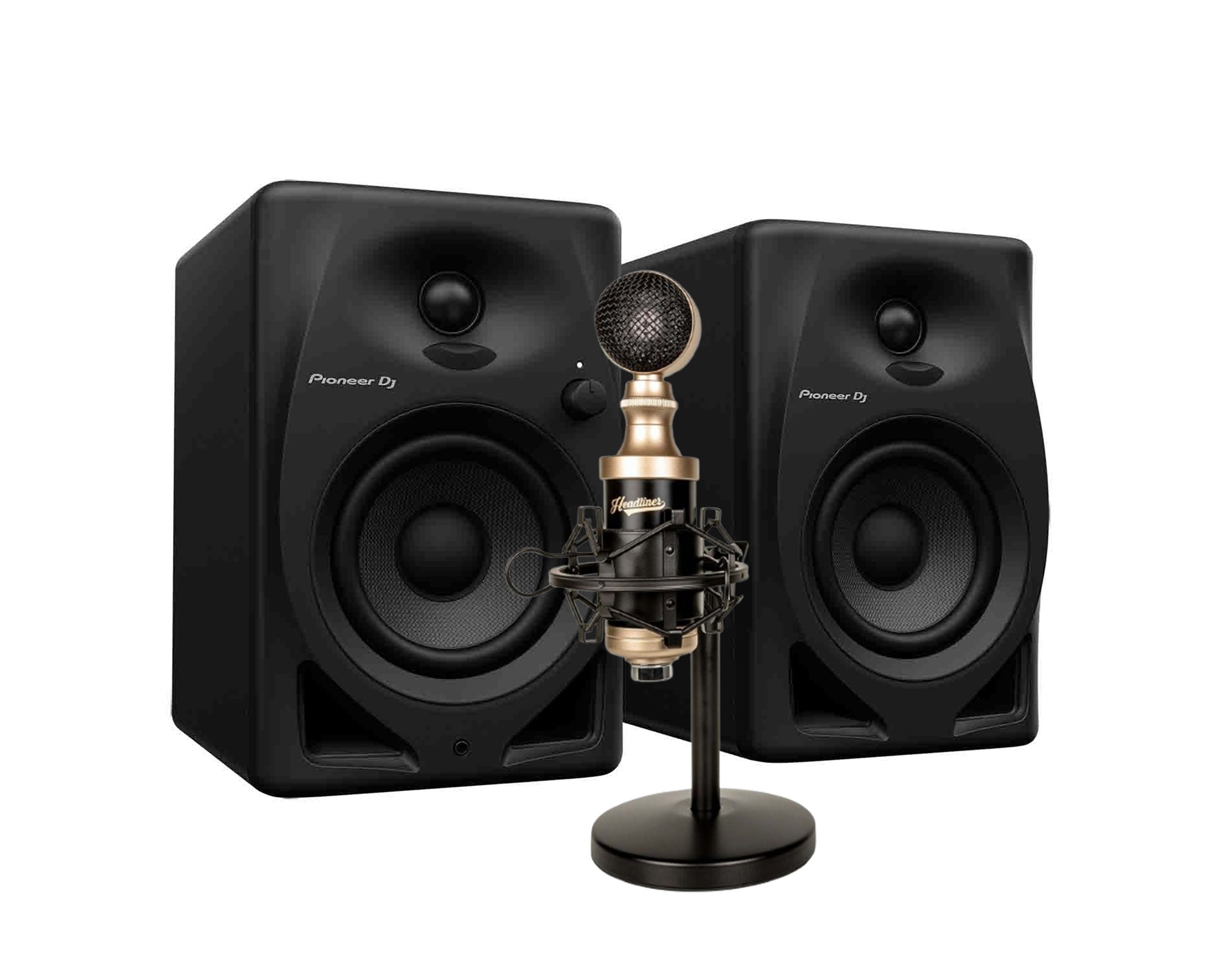 Pioneer DJ DM-40D Monitor Pair Speaker Package with 1 USB Condenser Microphone by Pioneer DJ