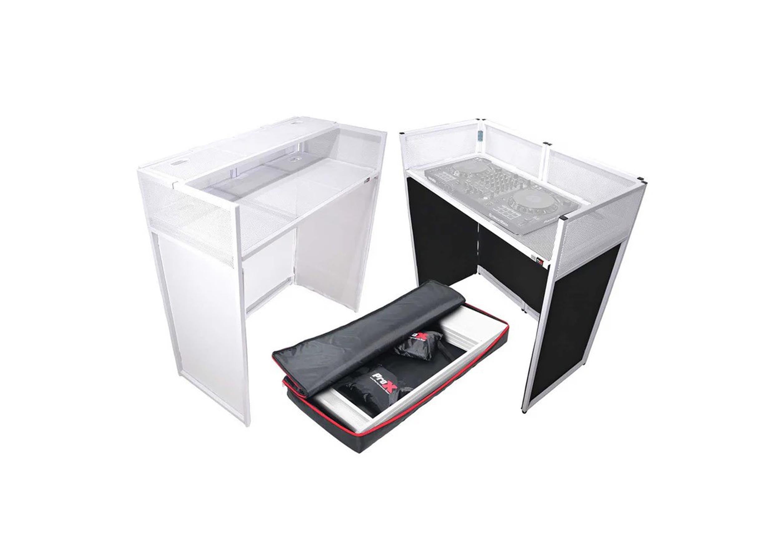 ProX XF-VISTA WH MK2 DJ Booth Facade Table Station Frame with Scrim kit and Padded Travel Bag - White/ Black by ProX Cases