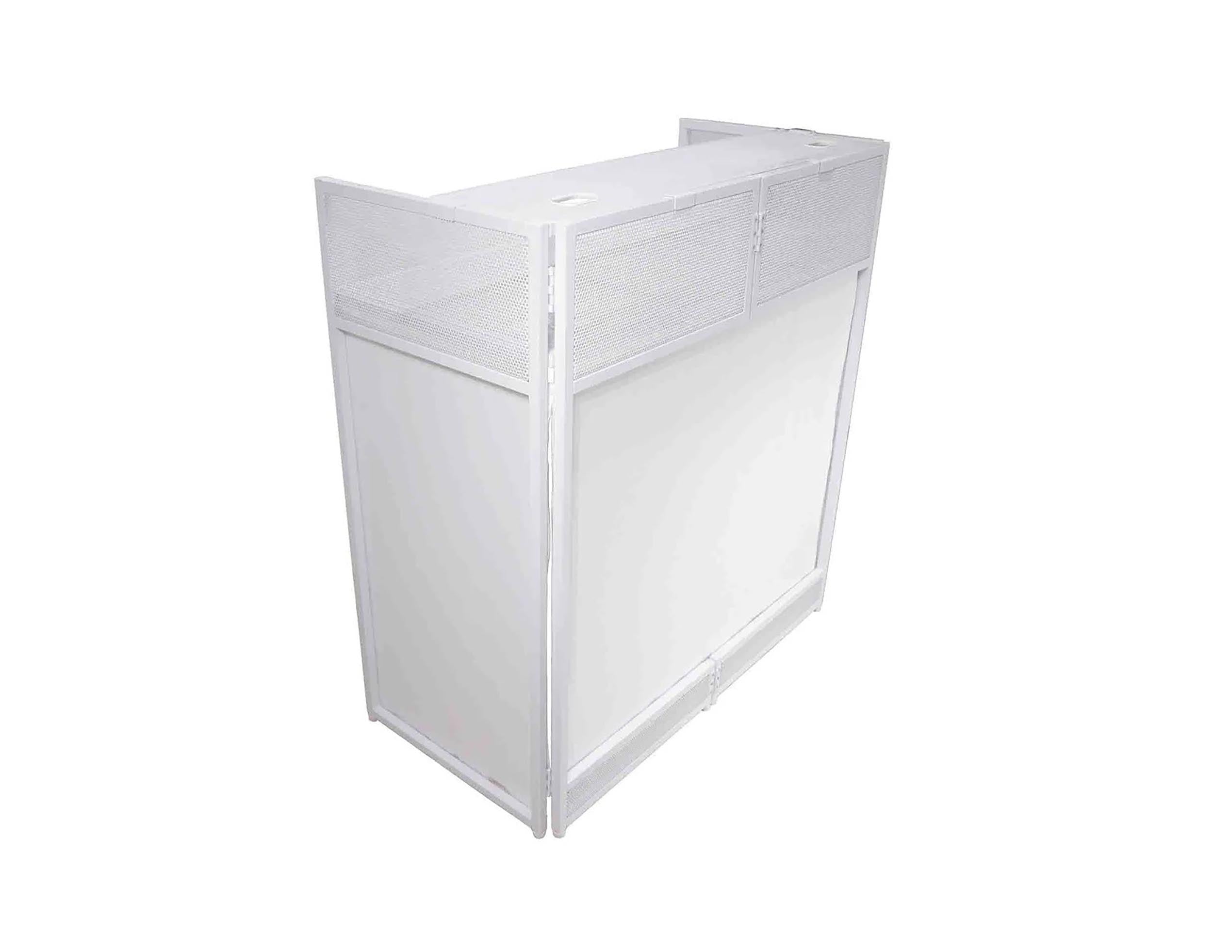 ProX XF-VISTA WH MK2 DJ Booth Facade Table Station Frame with Scrim kit and Padded Travel Bag - White/ Black by ProX Cases