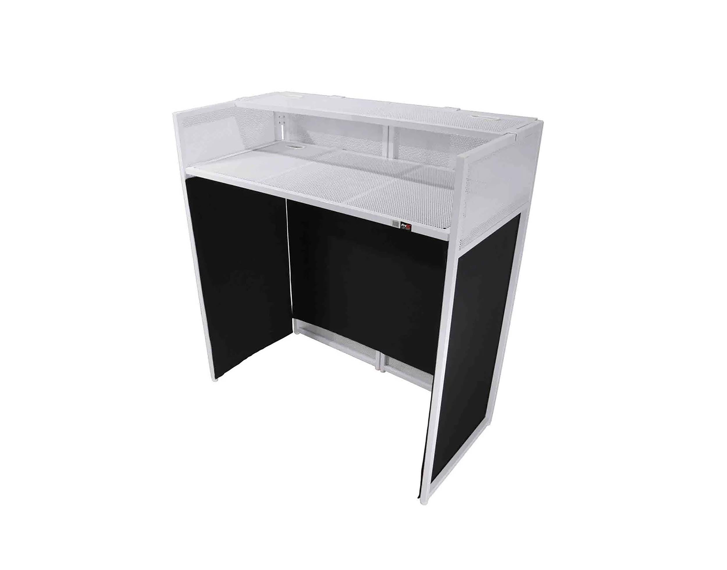 ProX XF-VISTA WH MK2 DJ Booth Facade Table Station Frame with Scrim kit and Padded Travel Bag - White/ Black by ProX Cases