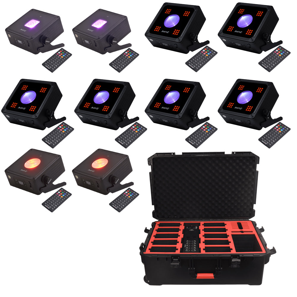 JMAZ Lighting Package Include 6 MAD PAR RUBIX, 2 MAD PAR BULLS, 2 MAD PAR PUCK and Charging Case by JMAZ