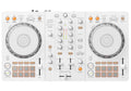 Pioneer DJ DDJ-FLX4-W in white, top-down view of both decks, the mixer section and eight pads per side - Hollywood DJ